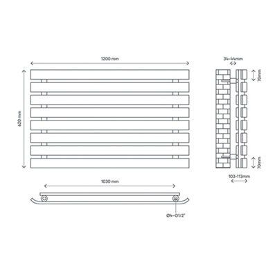 GoodHome Wilsona Double Grey Horizontal Designer Radiator, (W)1200mm x (H)620mm