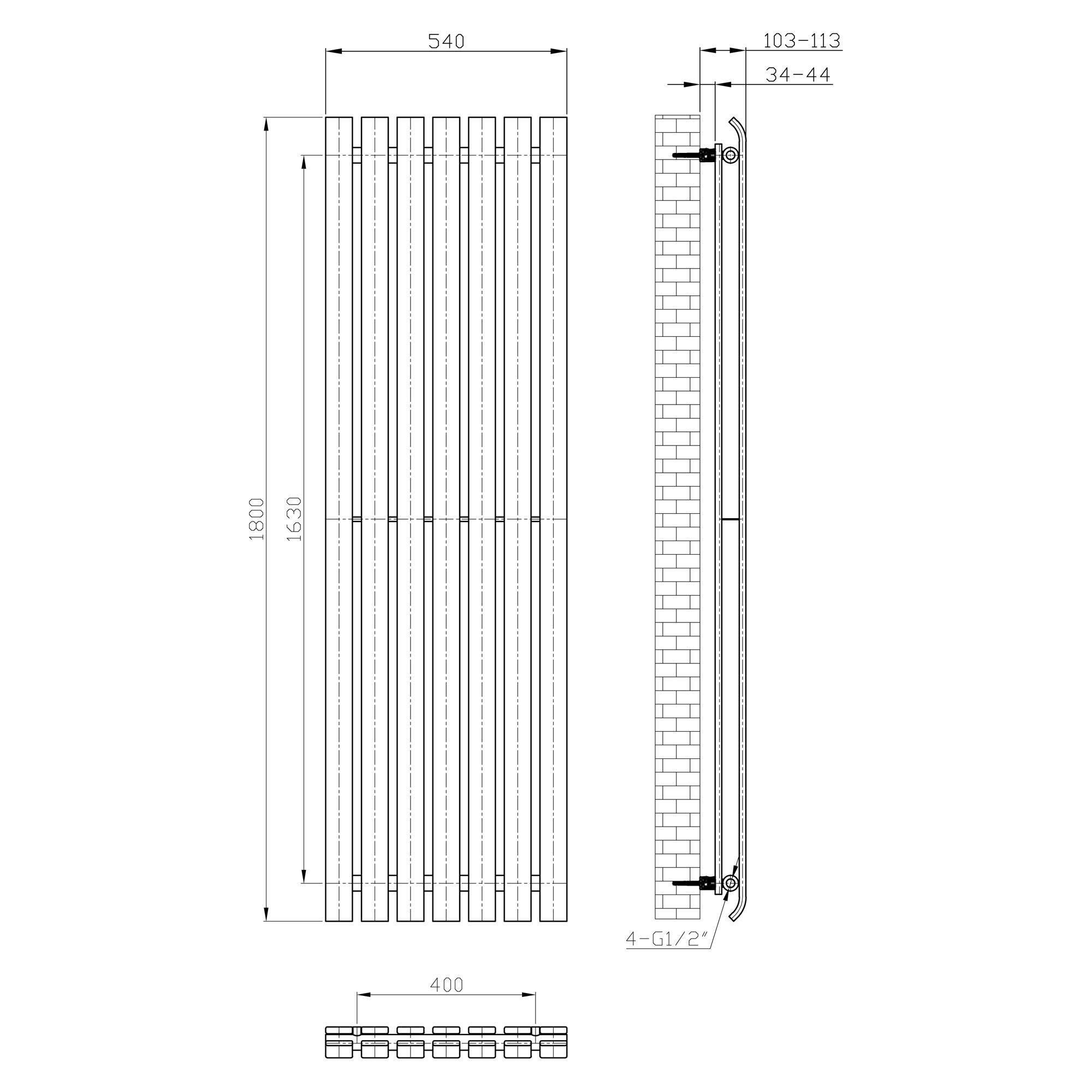 GoodHome Wilsona Double White Vertical Designer Radiator, (W)540mm x (H)1800mm