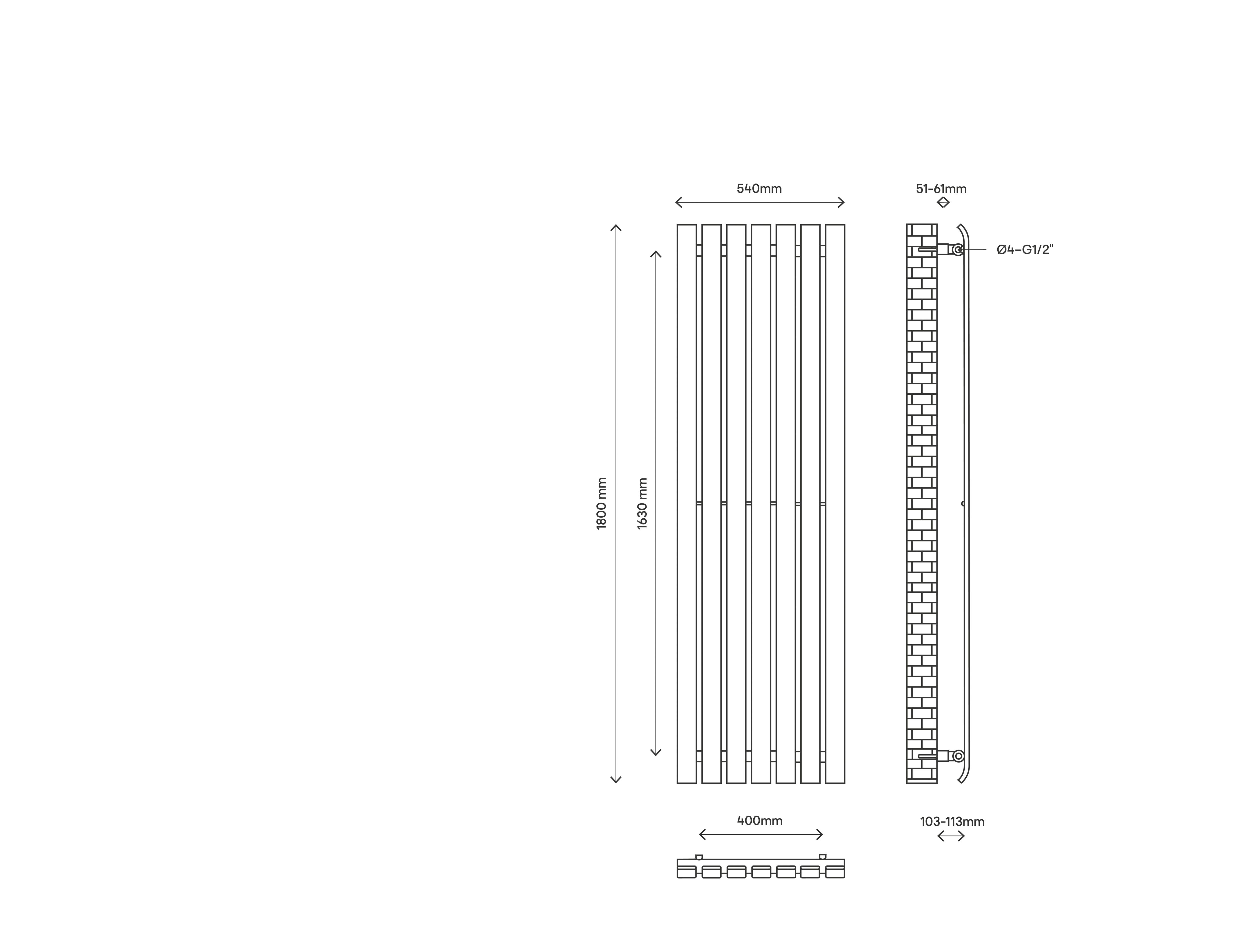 GoodHome Wilsona Single Grey Vertical Designer Radiator, (W)540mm x (H)1800mm