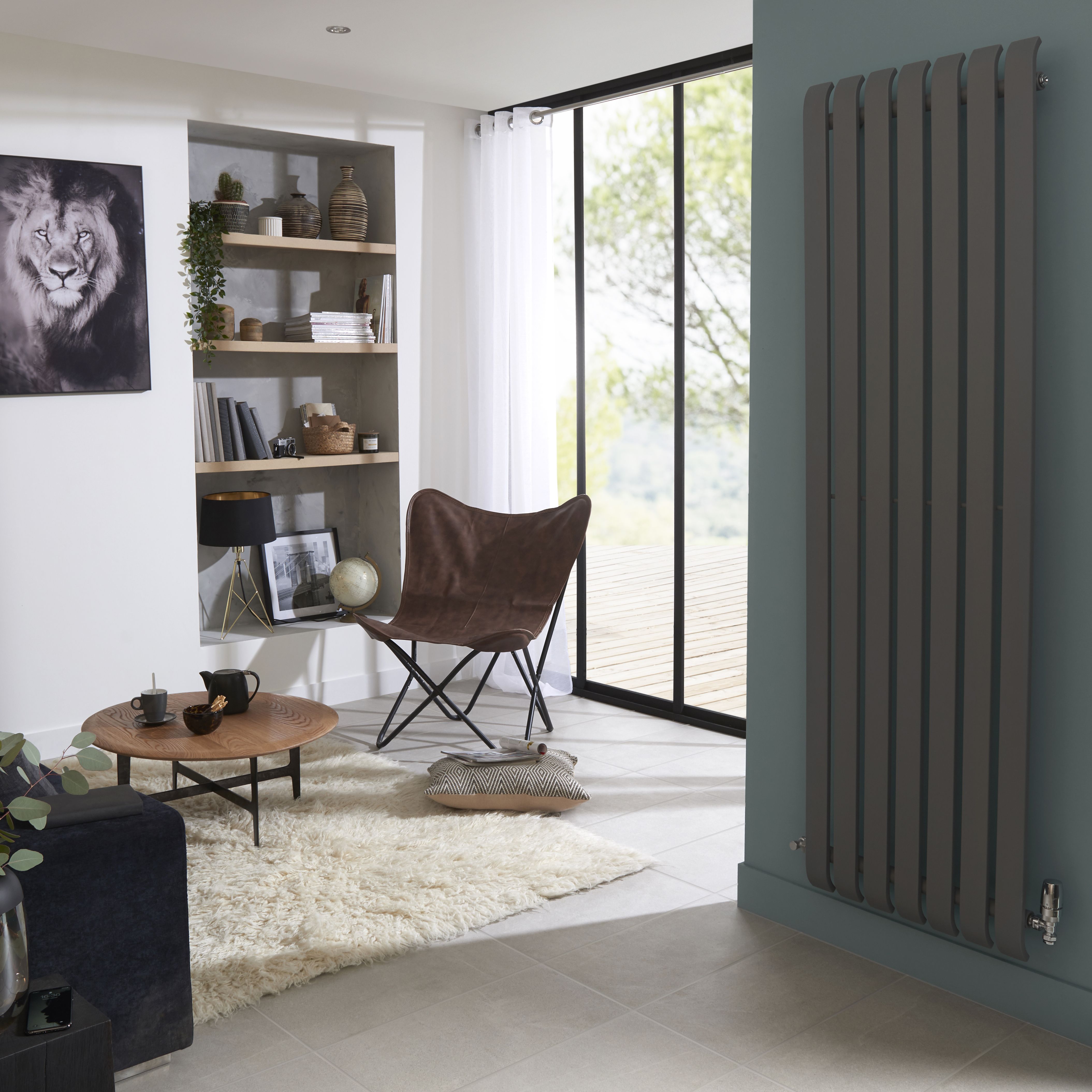 GoodHome Wilsona Single Grey Vertical Designer Radiator, (W)540mm x (H)1800mm