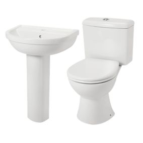 GoodHome Winam White Close-coupled Floor-mounted Toilet & full pedestal basin (W)375mm (H)750mm