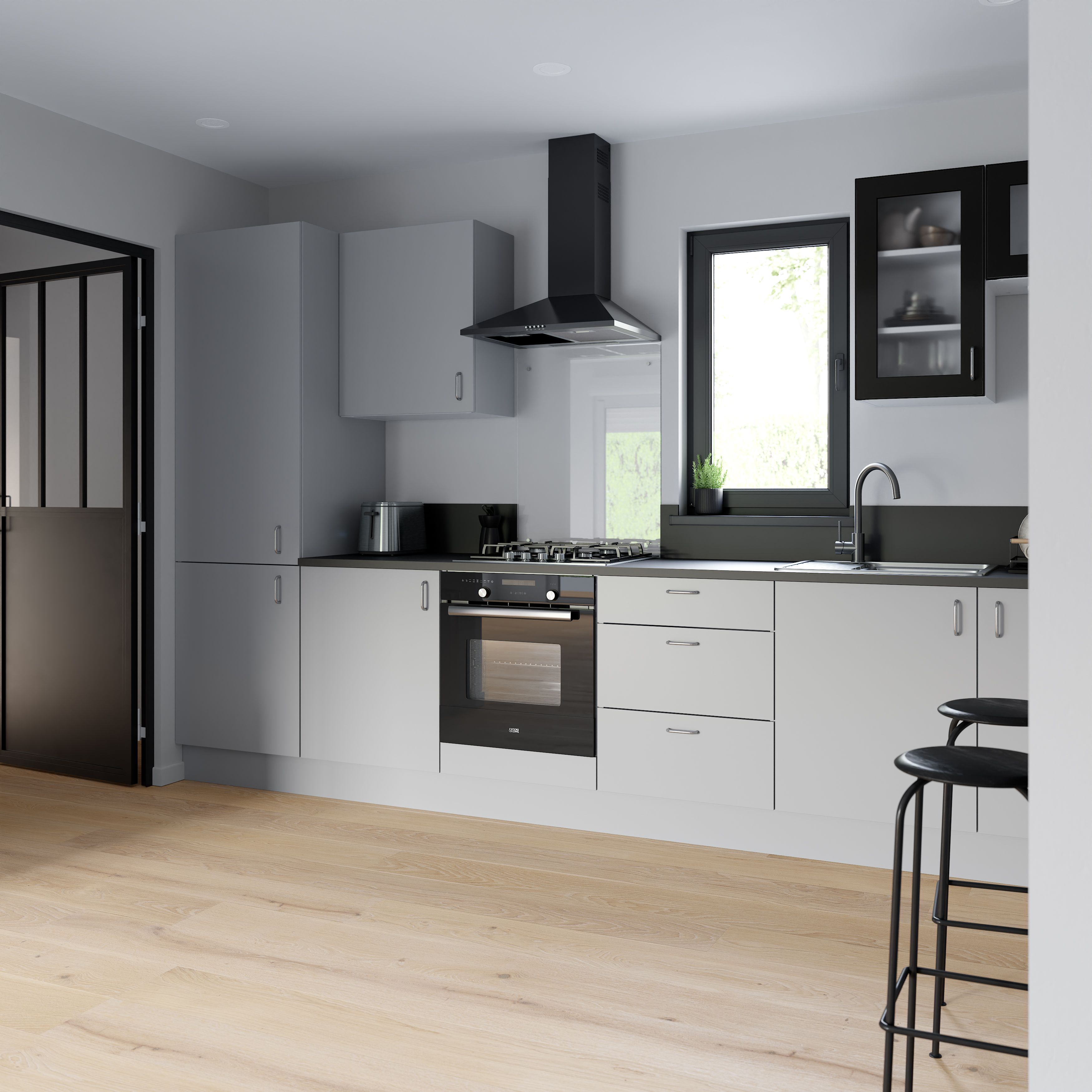 GoodHome Winterana Glazed bridging Cabinet door (W)600mm (H)356mm (T)20mm