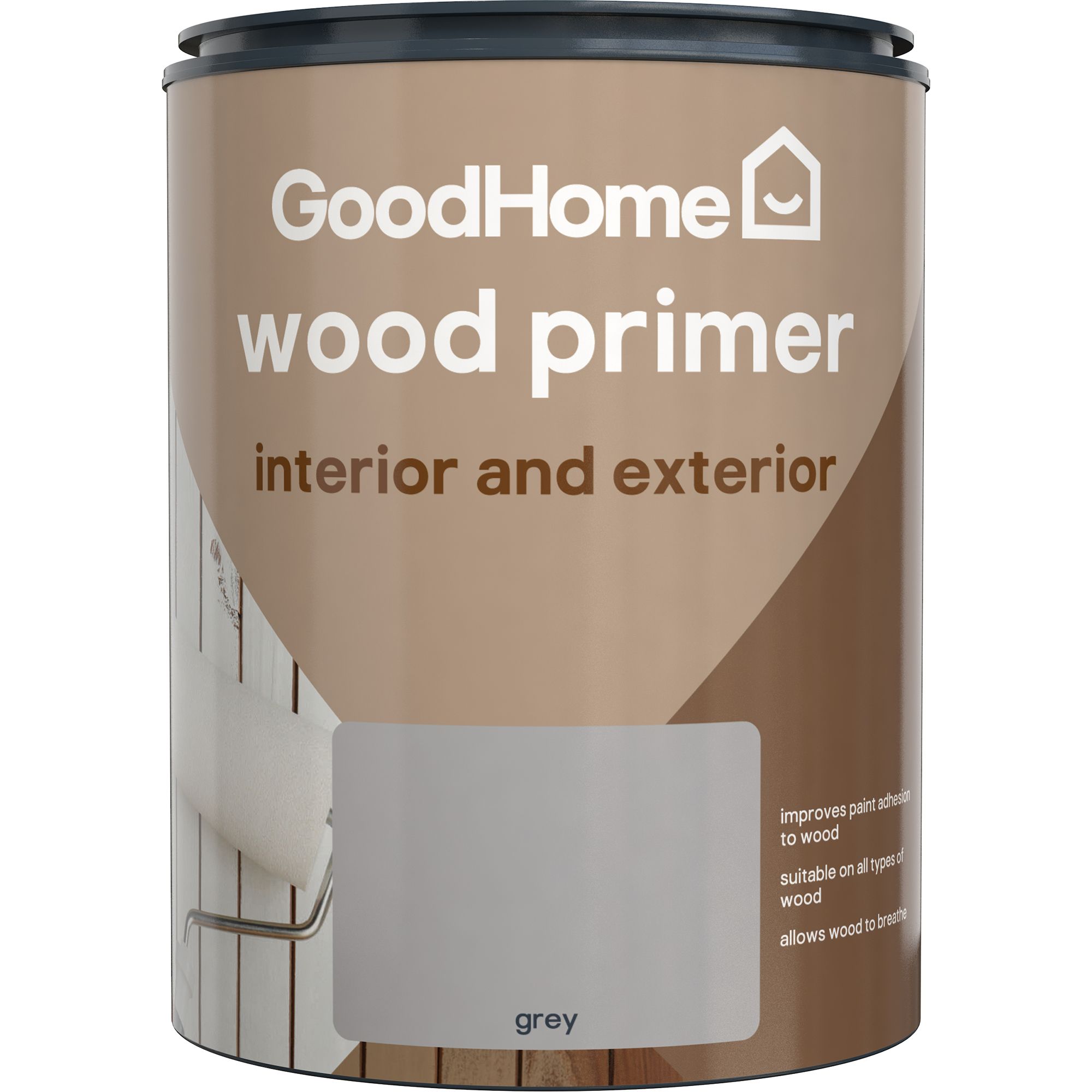 GoodHome Wood Grey Multi-surface Wood Primer & undercoat, 750ml