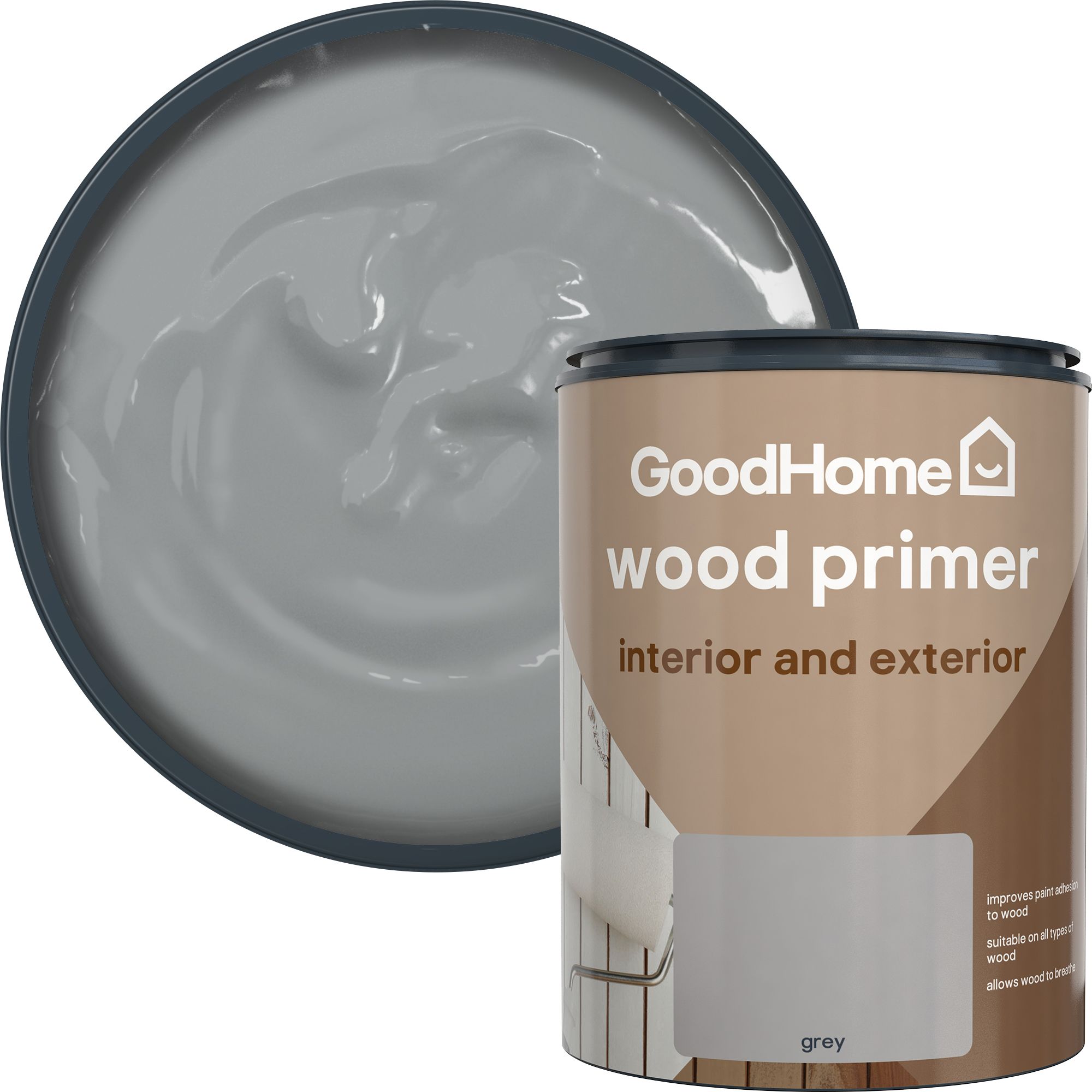 GoodHome Wood Grey Multi-surface Wood Primer & undercoat, 750ml