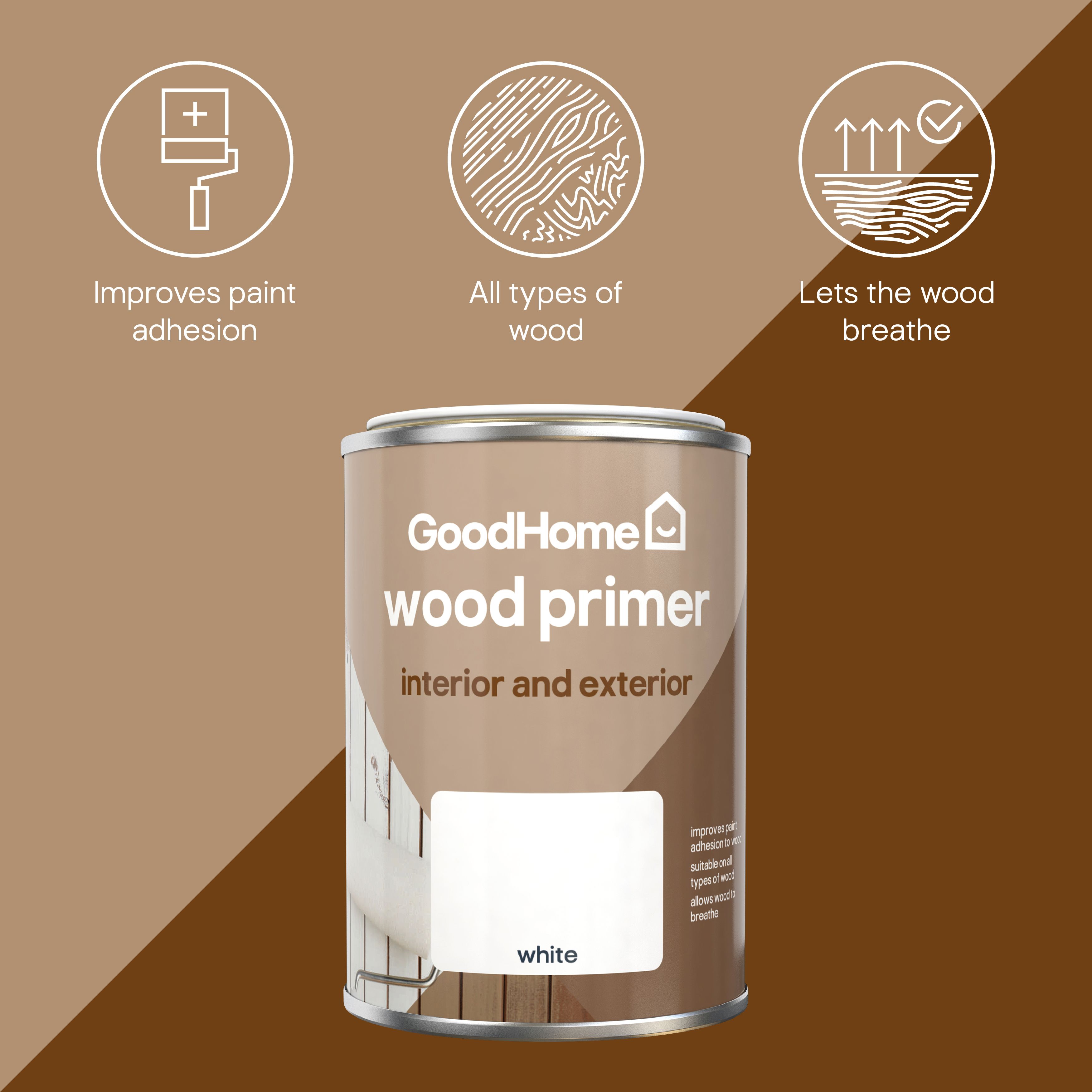 GoodHome Wood White Multi-surface Wood Primer & undercoat, 250ml