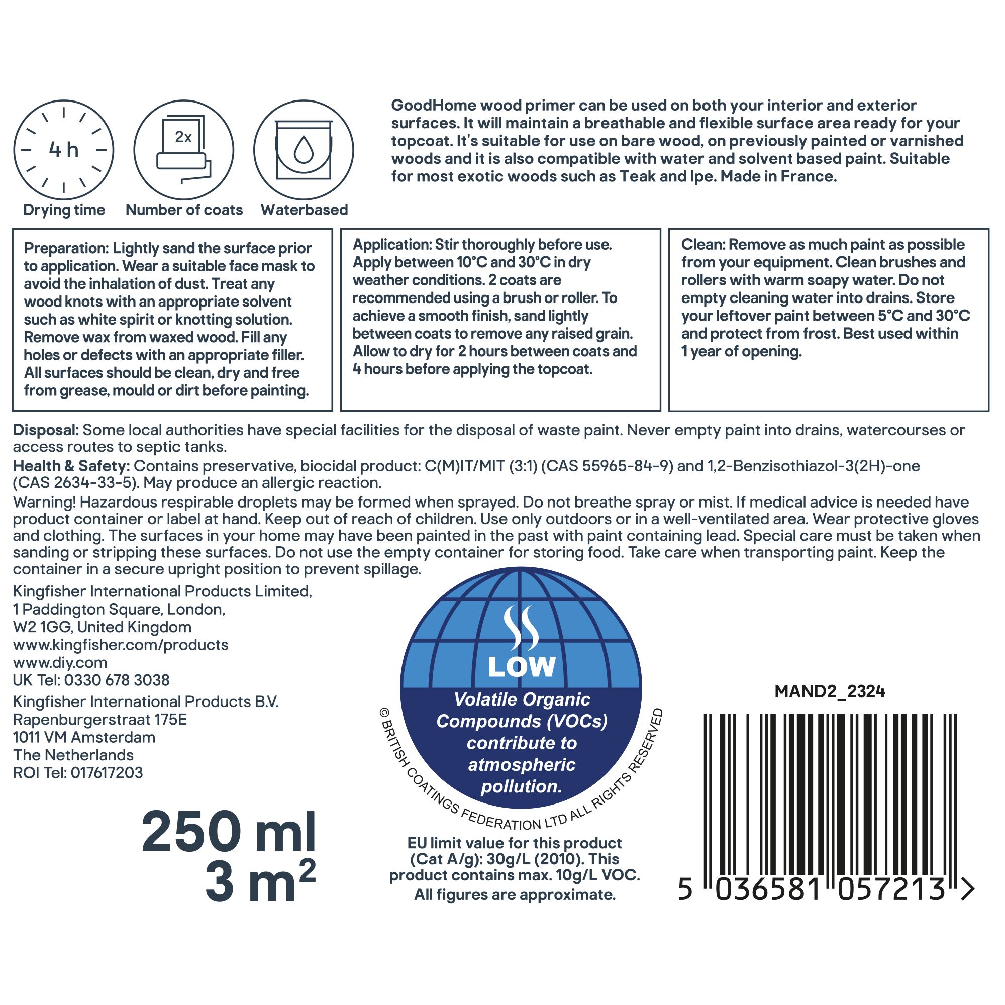 GoodHome Wood White Multi-surface Wood Primer & undercoat, 250ml