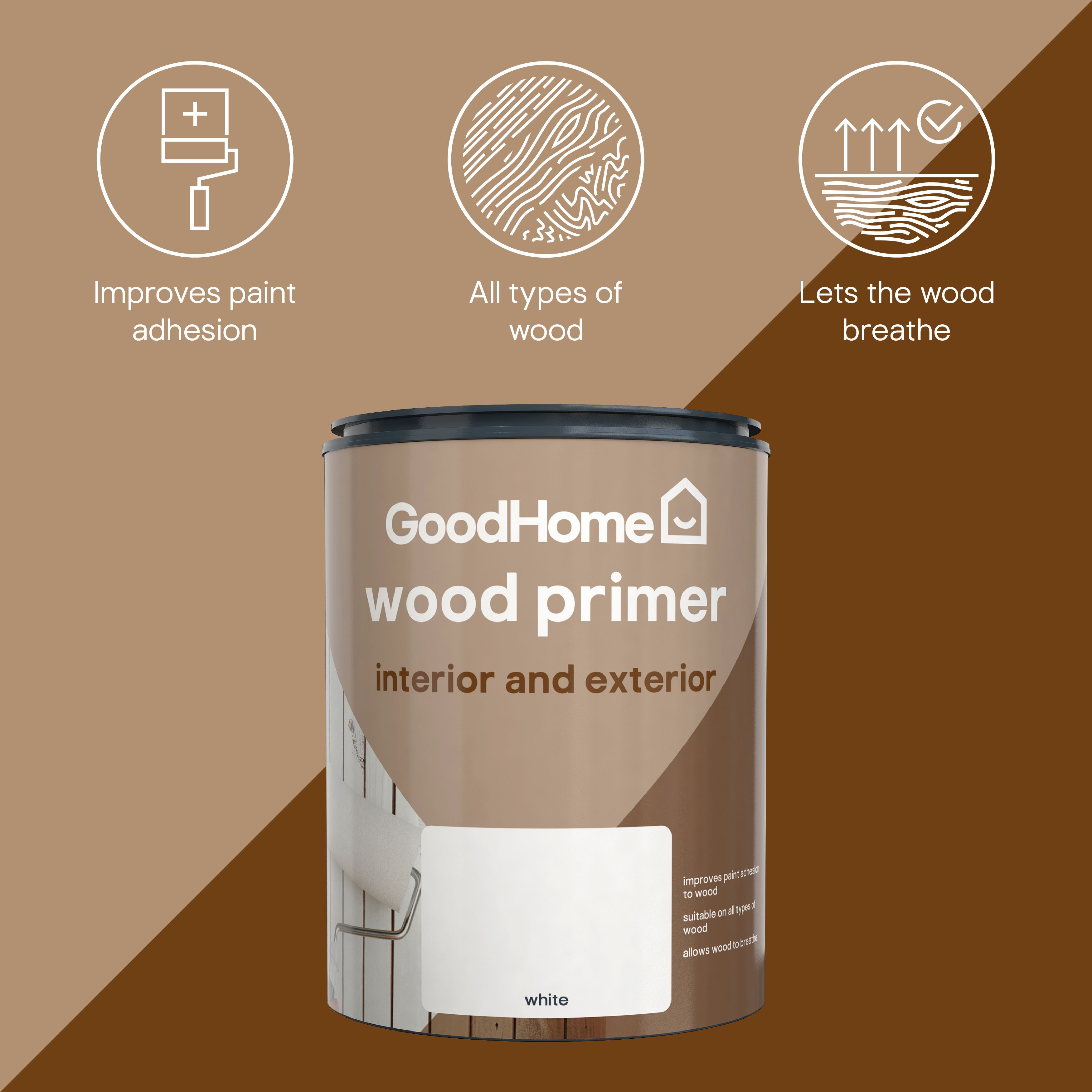 GoodHome Wood White Multi-surface Wood Primer & undercoat, 750ml