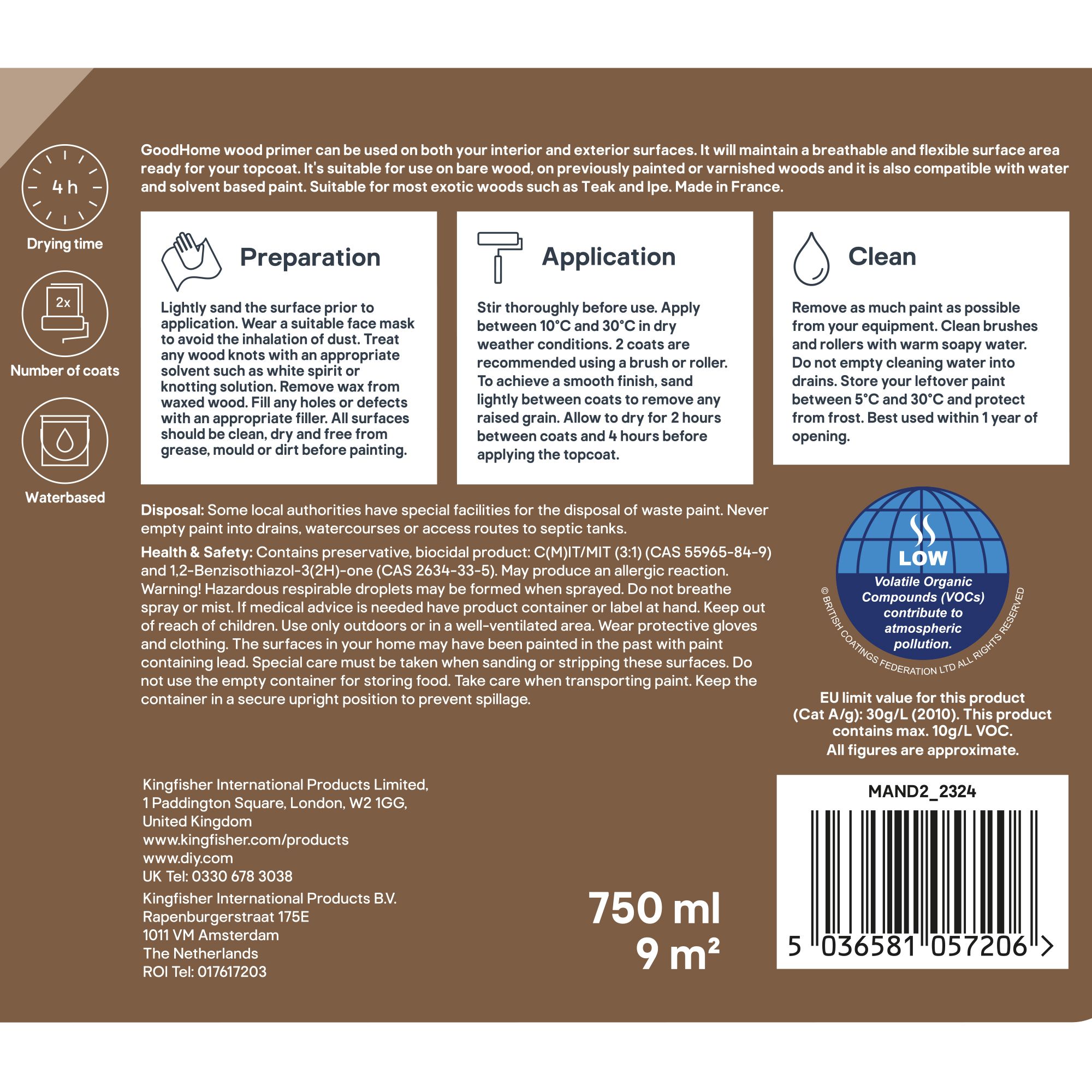 GoodHome Wood White Multi-surface Wood Primer & undercoat, 750ml