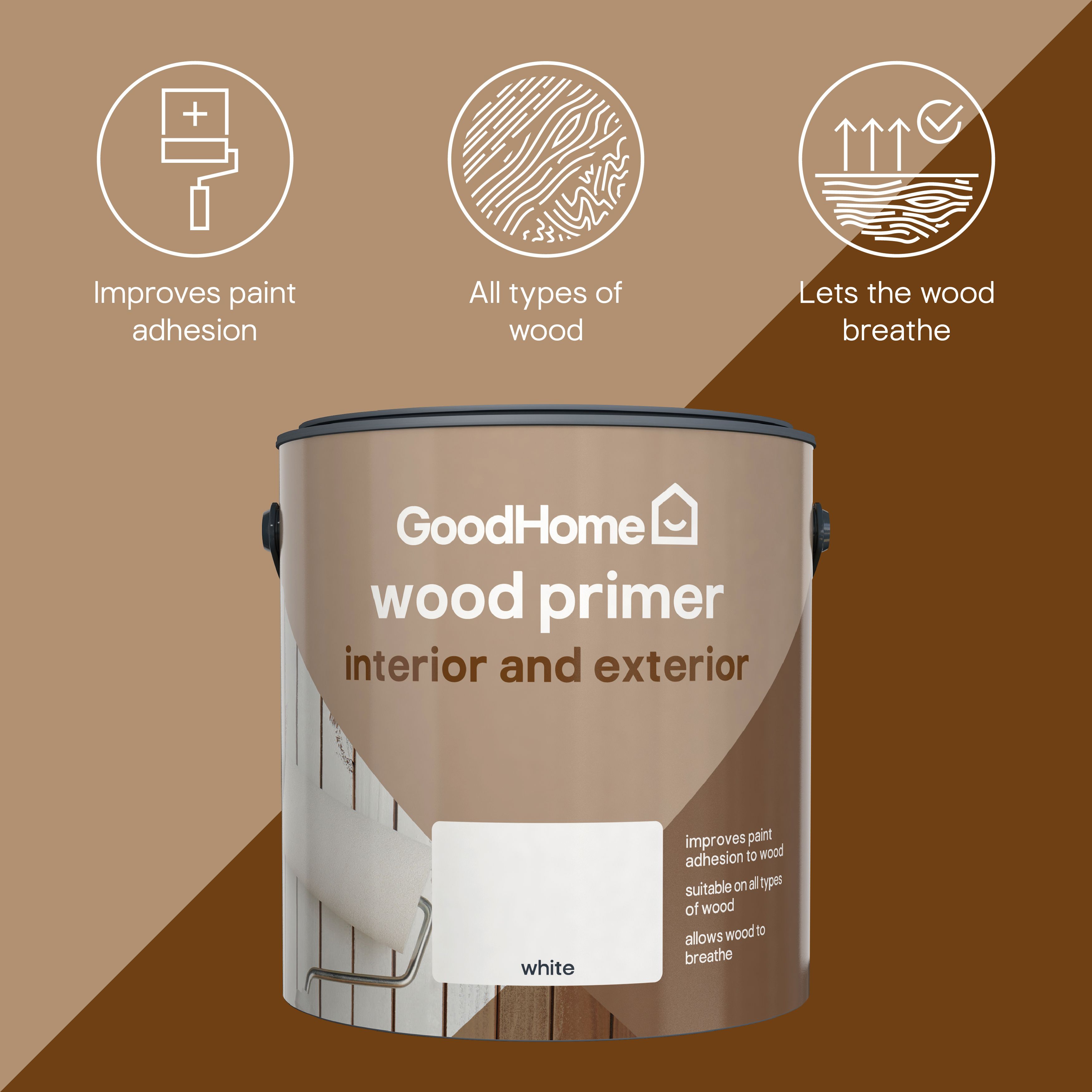 GoodHome Wood White Wood Primer & undercoat, 2.5L