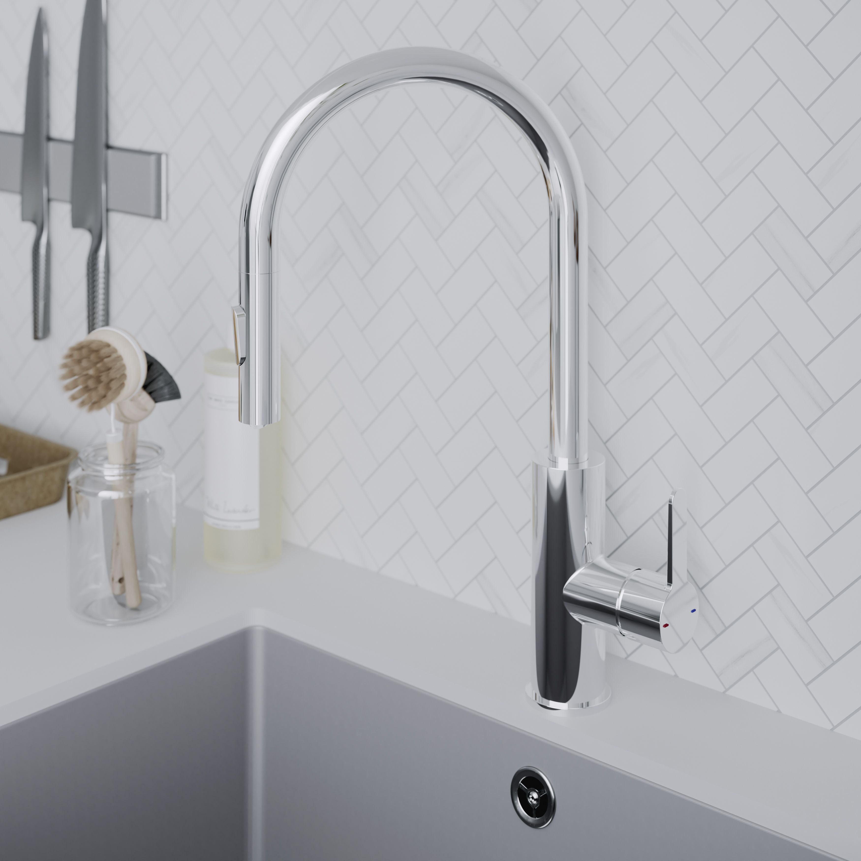 GoodHome Zanthe Chrome-plated Kitchen Pull-out Tap