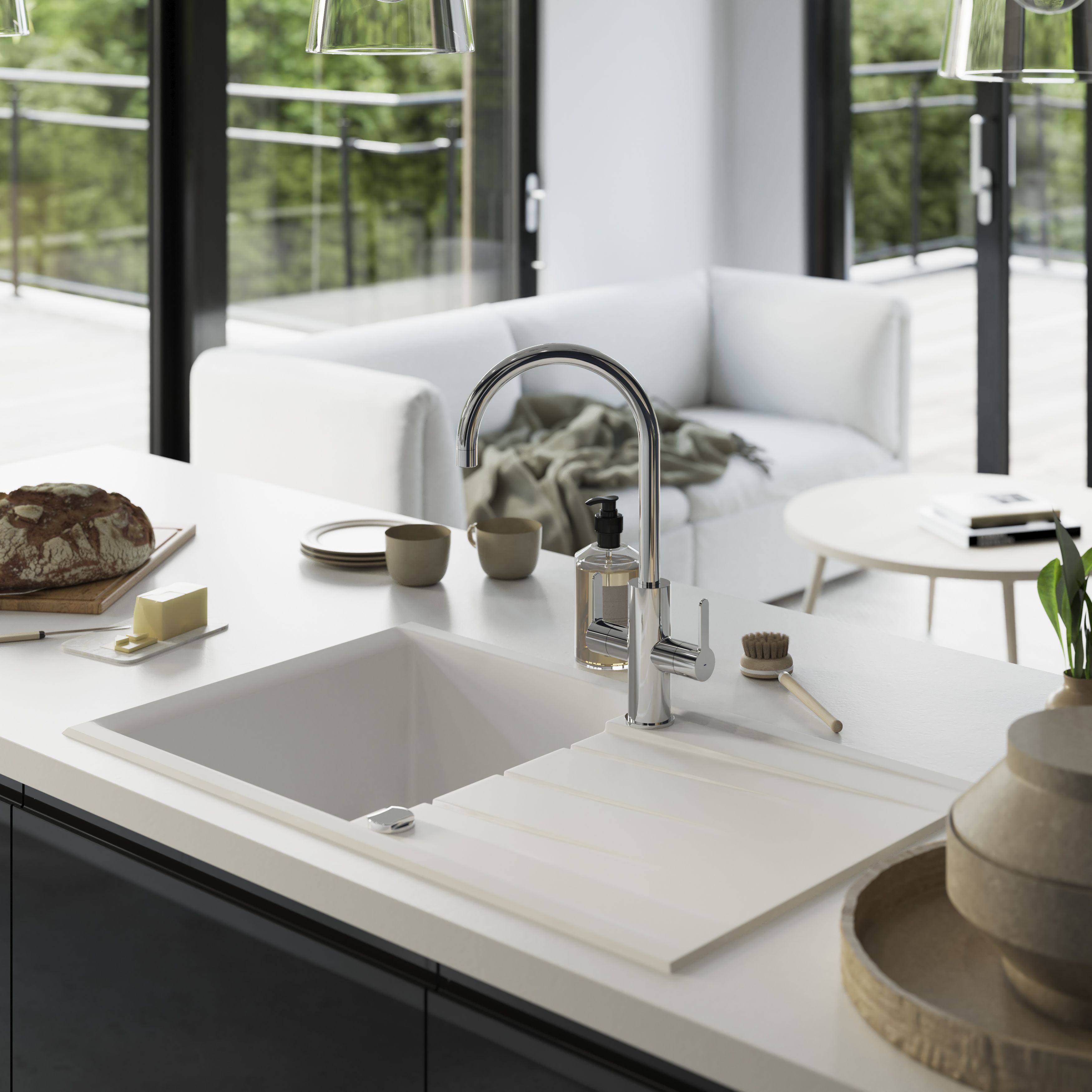 GoodHome Zanthe Chrome-plated Kitchen Twin lever Tap