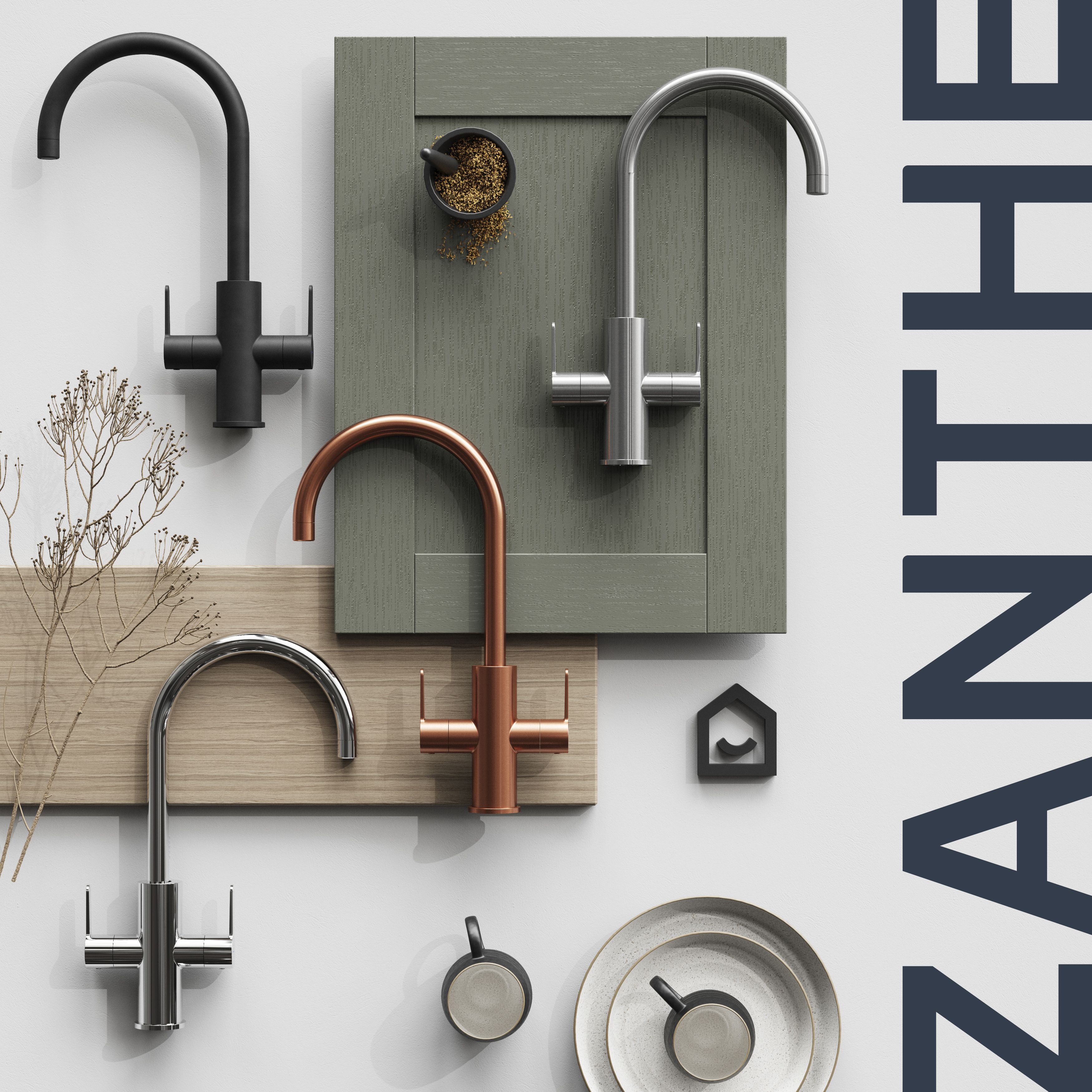 GoodHome Zanthe Chrome-plated Kitchen Twin lever Tap