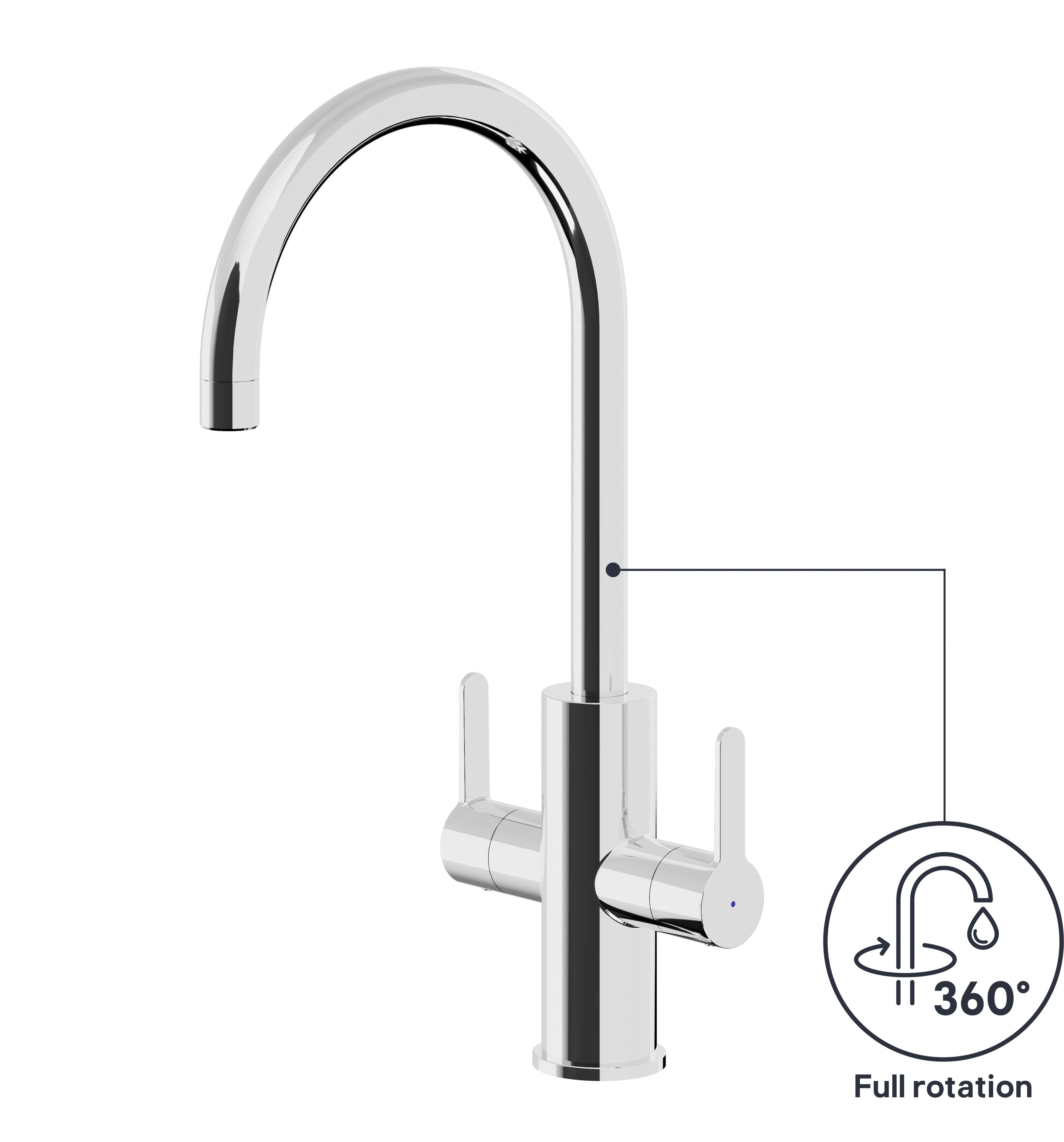 GoodHome Zanthe Chrome-plated Kitchen Twin lever Tap