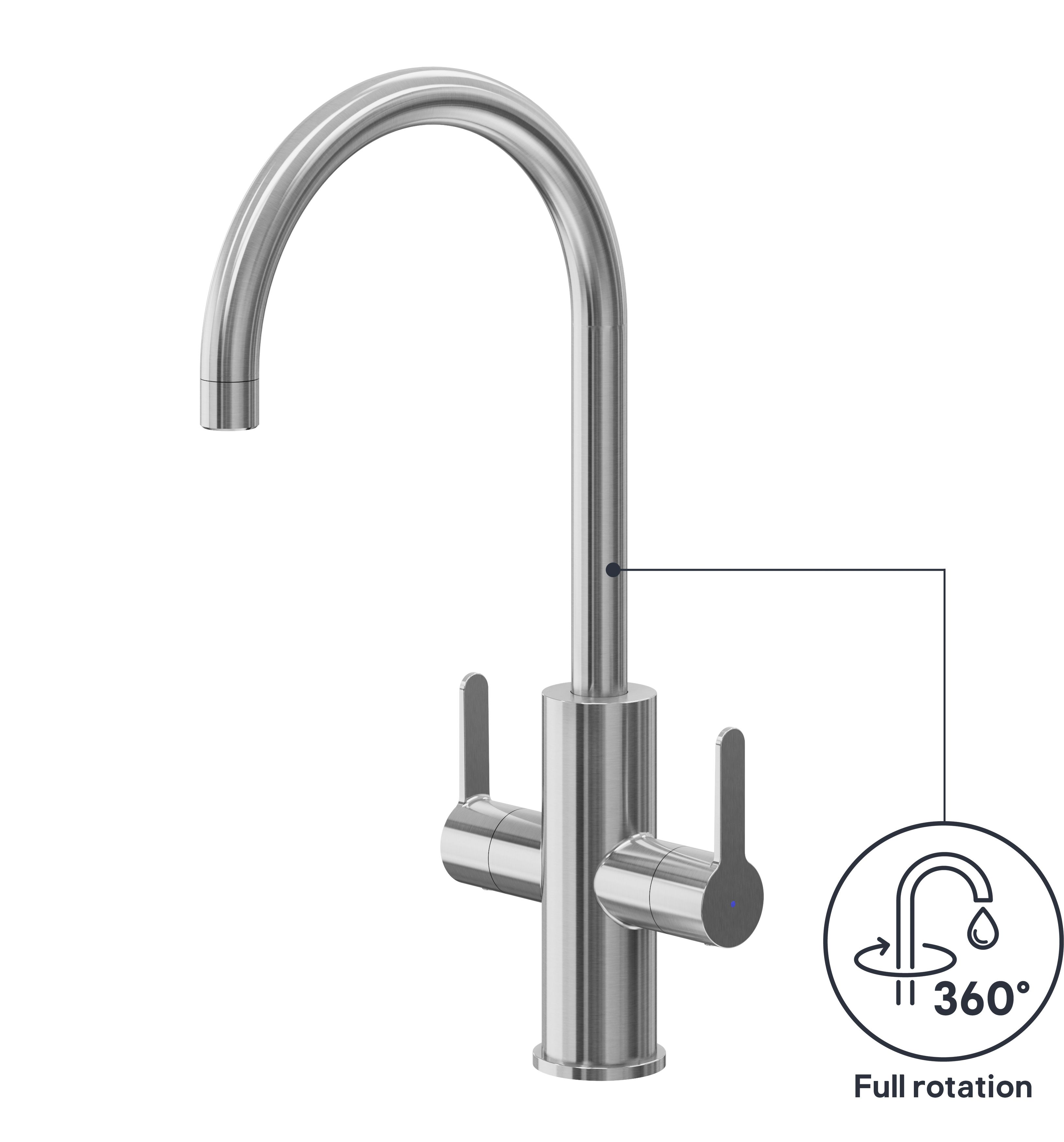 GoodHome Zanthe Stainless steel effect Kitchen Twin lever Tap