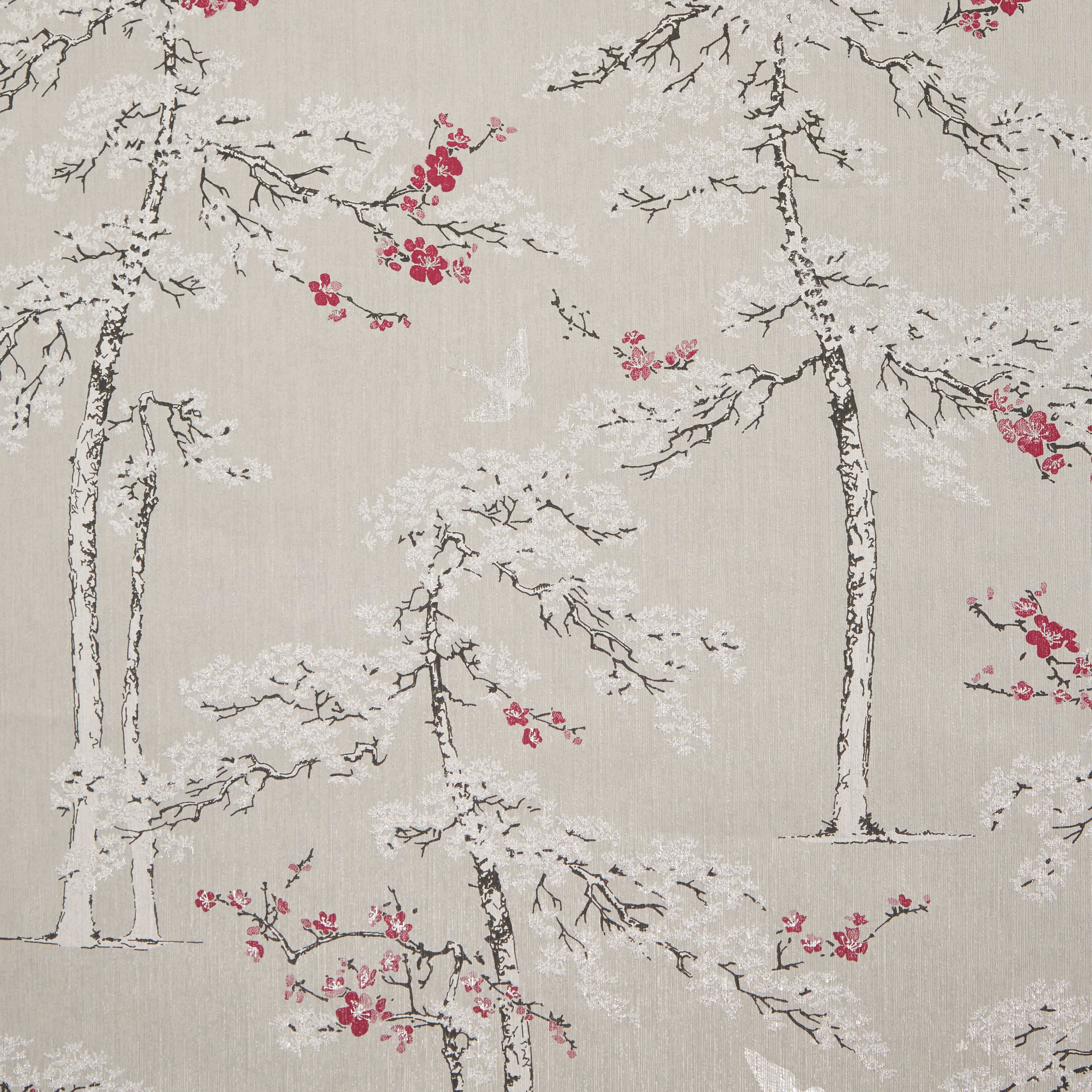 GoodHome Zumrut Grey & plum Birds & foliage Textured Wallpaper