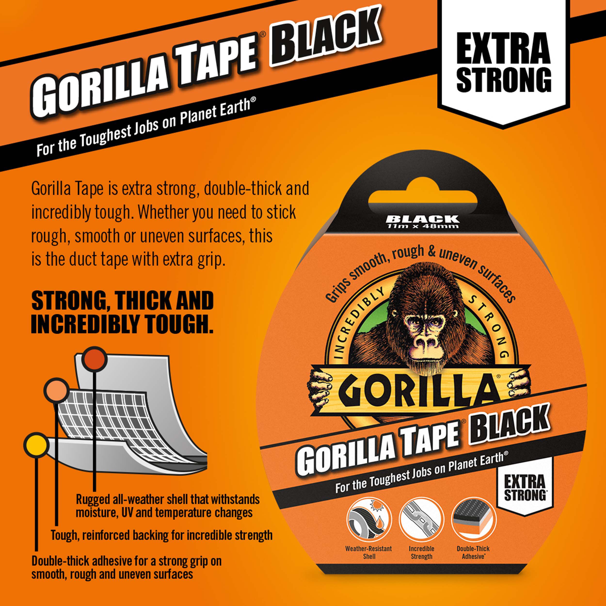 Gorilla Black Duct Tape (L)11m (W)48mm
