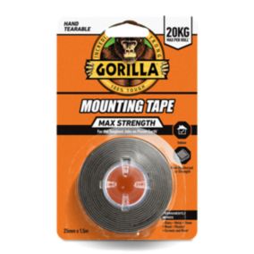 Gorilla Max strength Black Mounting Tape (L)1.5m (W)25mm