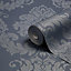 Graham & Brown Gothica Navy Metallic effect Textured Wallpaper
