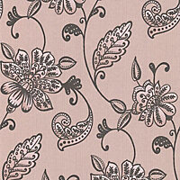 Graham & Brown Juliet Mushroom Floral Textured Wallpaper