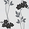 Graham & Brown Superfresco Black Ornamental orchid Textured Wallpaper