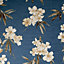 Graham & Brown Superfresco Easy Navy Japanese blossom Textured Wallpaper
