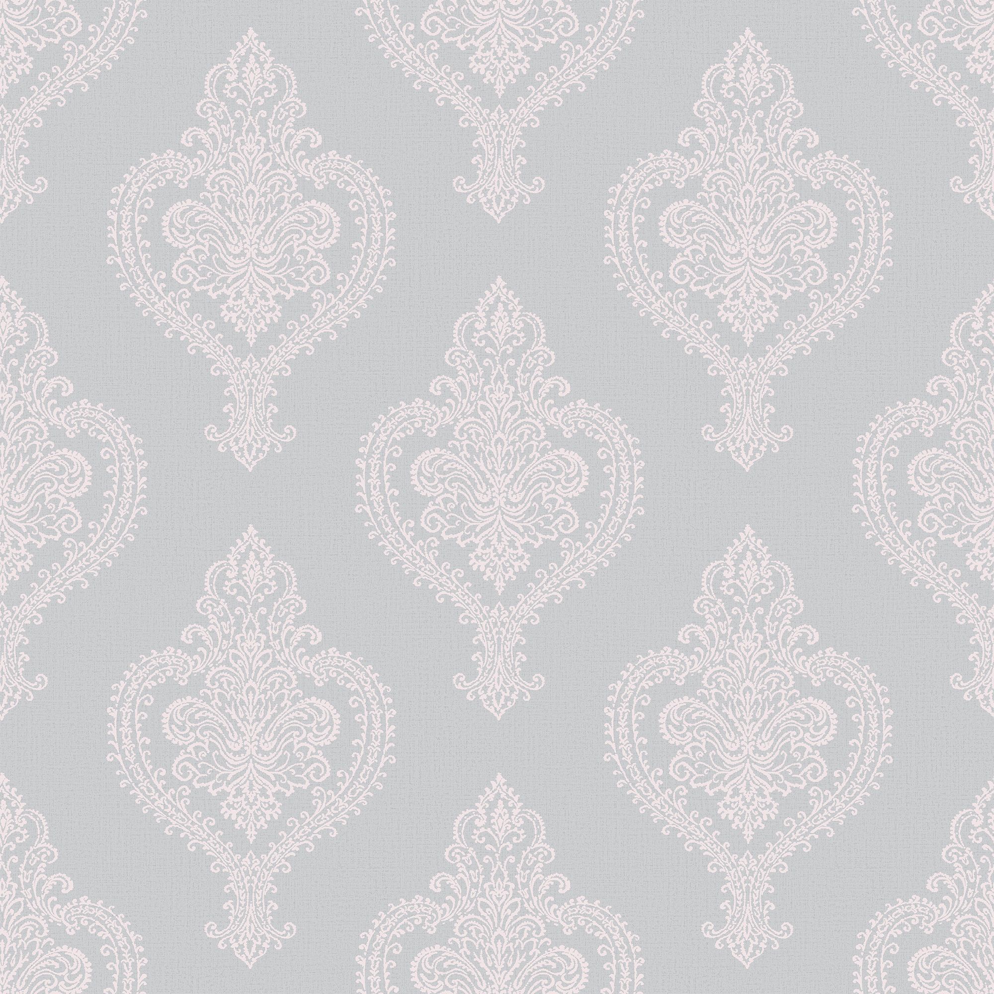 Grandeco Adalyn Blush grey Mica effect Damask Embossed Wallpaper Sample