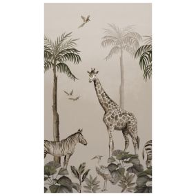 Grandeco Beige Animals Matt Mural