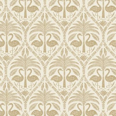 Grandeco Beige Metallic effect Flamingo Embossed Wallpaper Sample