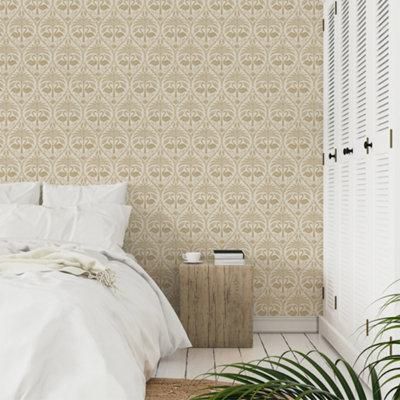 Grandeco Beige Metallic effect Flamingo Embossed Wallpaper