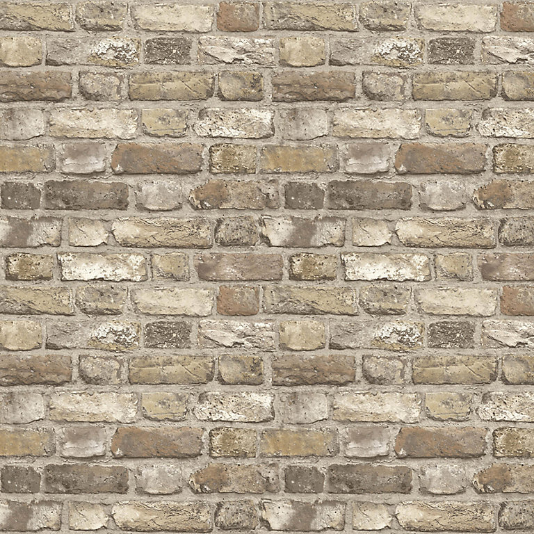 Grandeco Country Neutral Faux wall Brick effect Embossed Wallpaper Sample |  Tradepoint