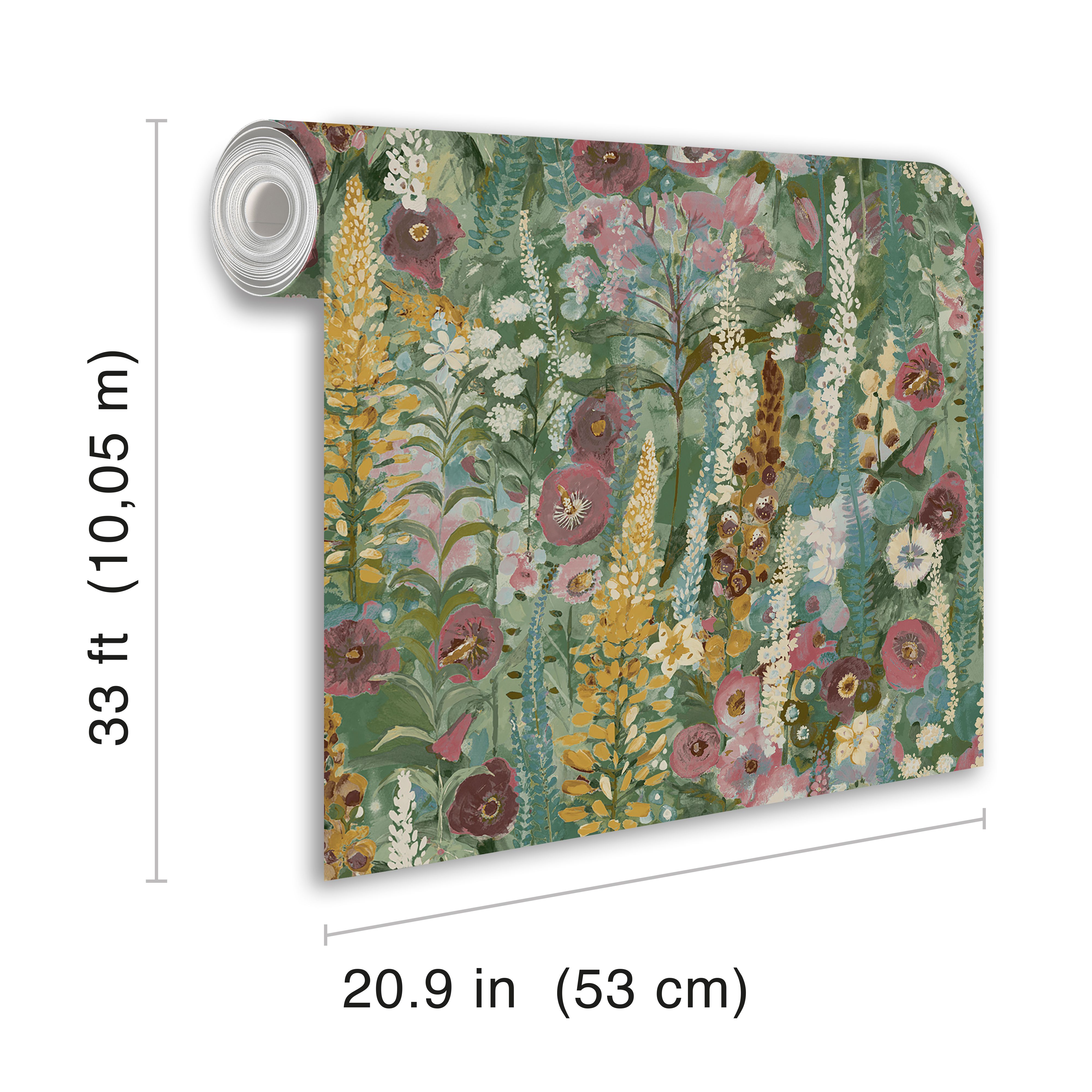 Grandeco Green Delphinium Floral Patterned Smooth Wallpaper