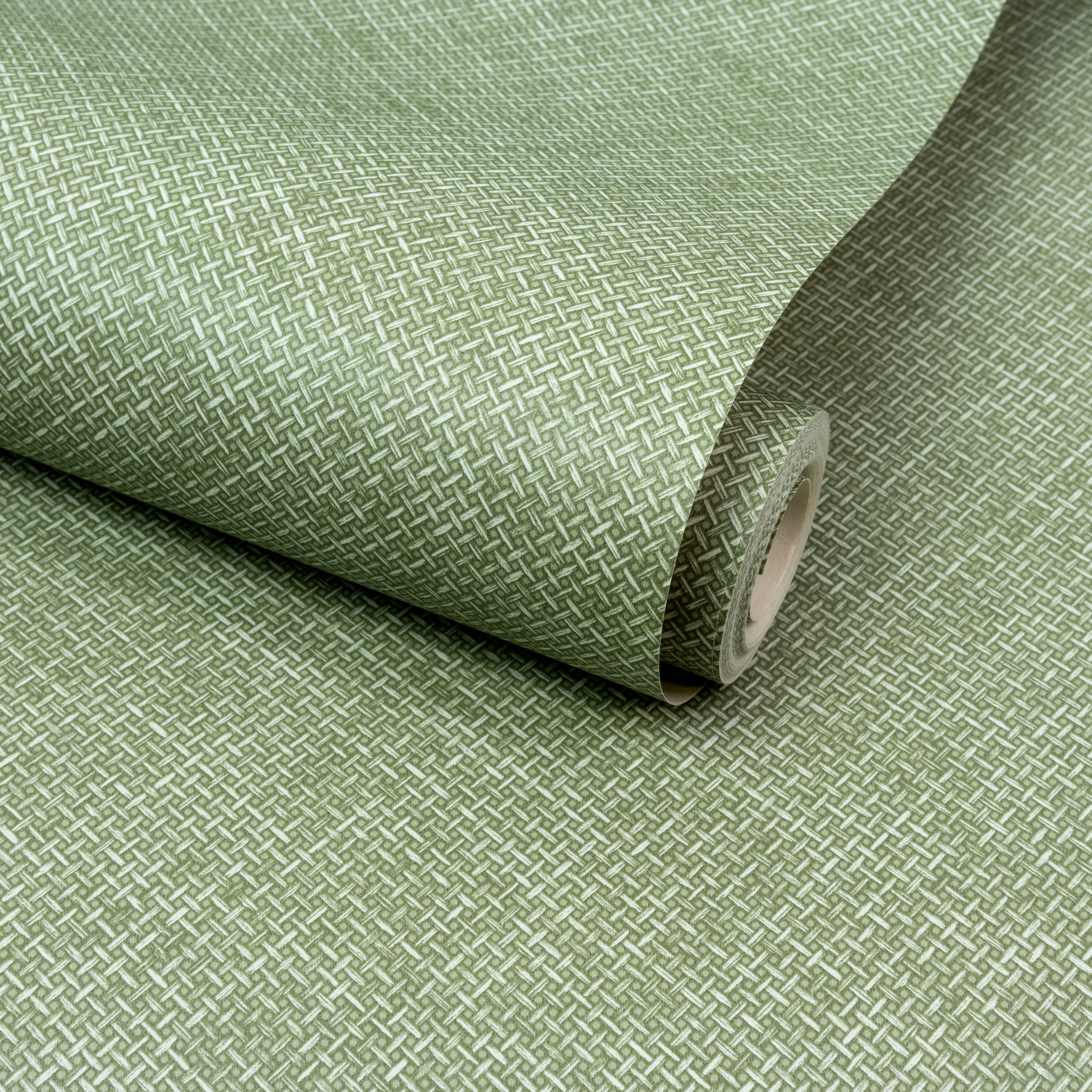 Grandeco Green Jute Woven effect Smooth Wallpaper