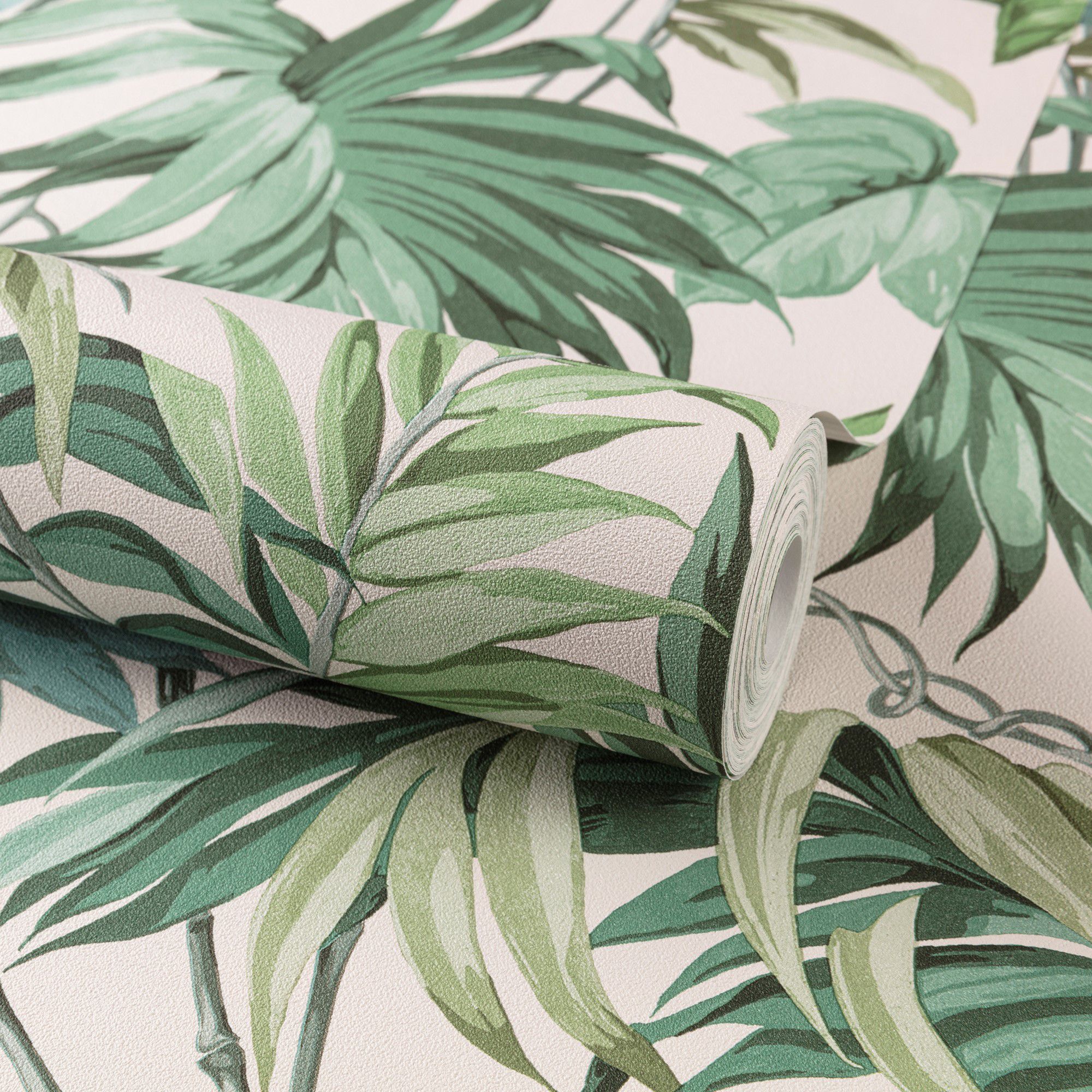 Grandeco Green Palm Leaves Embossed Wallpaper Tradepoint