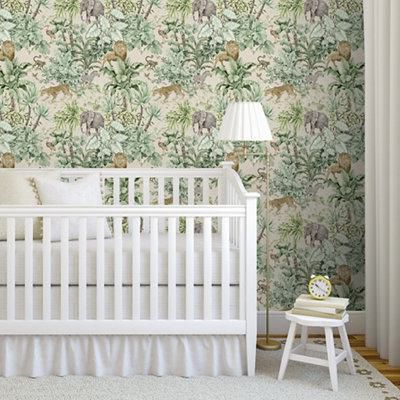 Grandeco Green Safari Jungle Smooth Wallpaper Sample