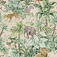 Grandeco Green Safari Jungle Smooth Wallpaper Sample