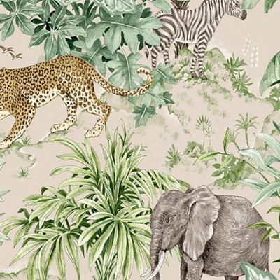 Grandeco Green Safari Jungle Smooth Wallpaper Sample