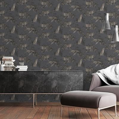 Grandeco Grey Woven effect Leopard Embossed Wallpaper Sample
