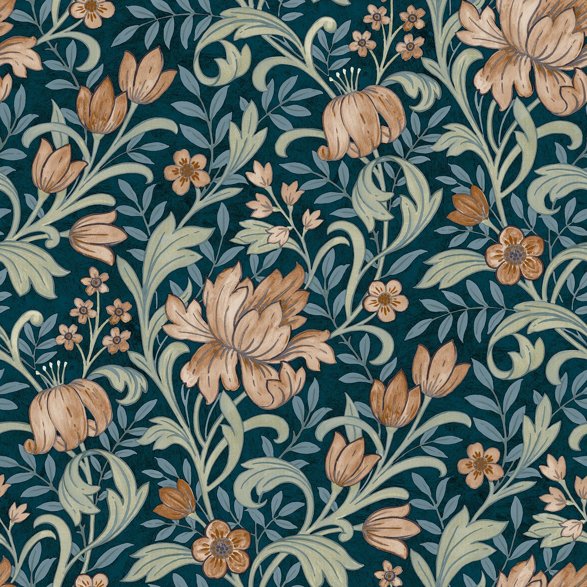 Grandeco Marian Floral trail Navy & terracotta Smooth Wallpaper