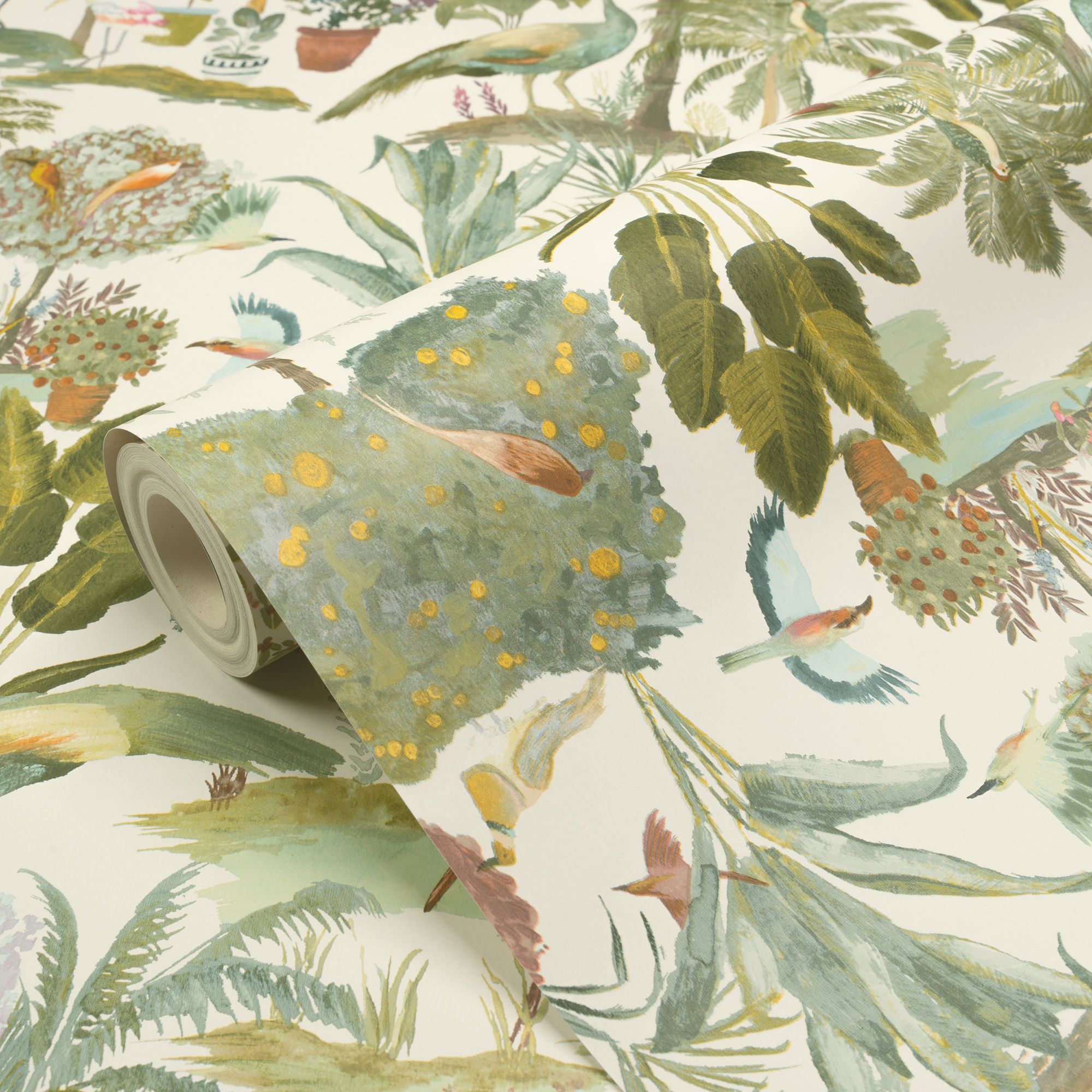 Grandeco Multicoloured Peacock Forest Patterned Smooth Wallpaper
