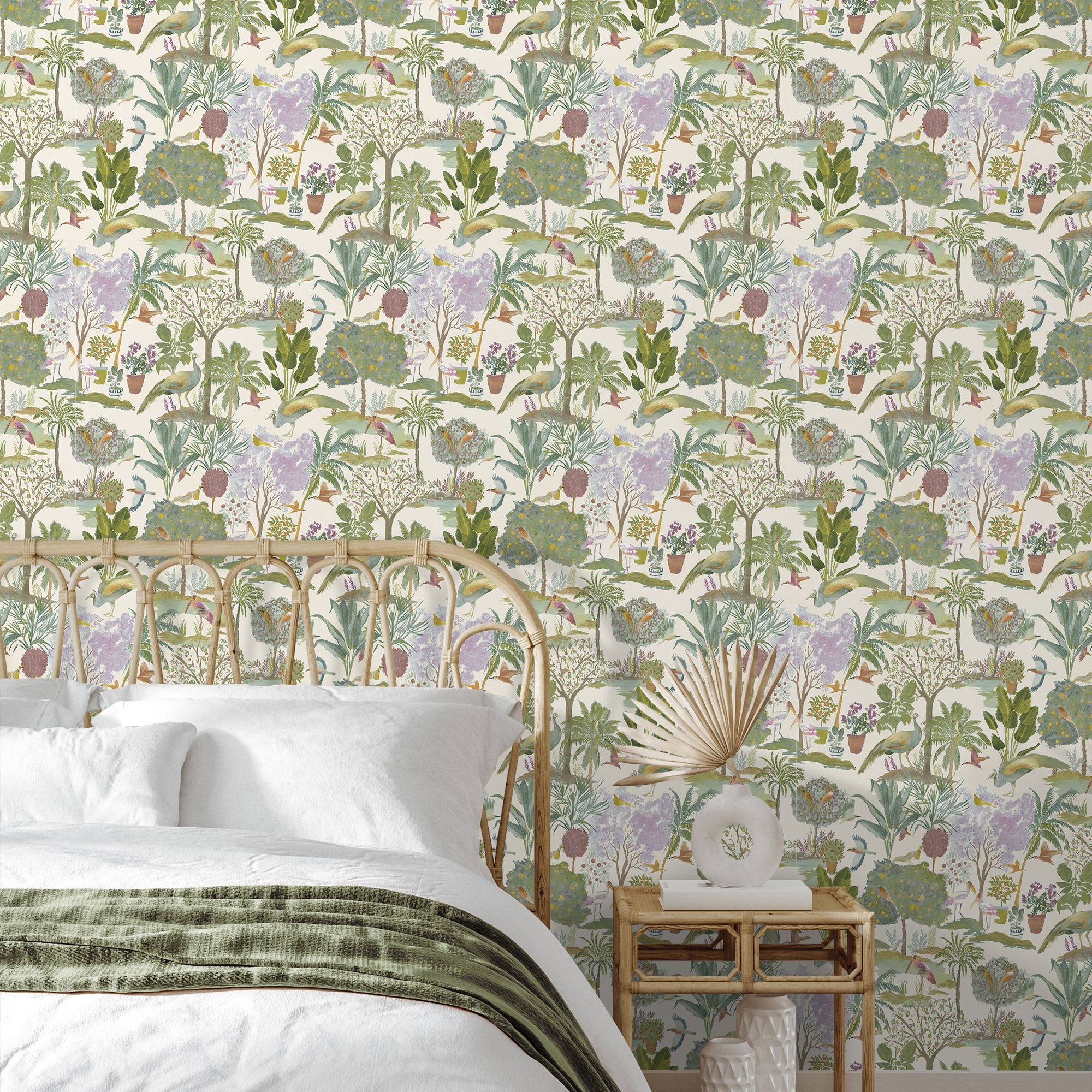 Grandeco Multicoloured Peacock Forest Patterned Smooth Wallpaper