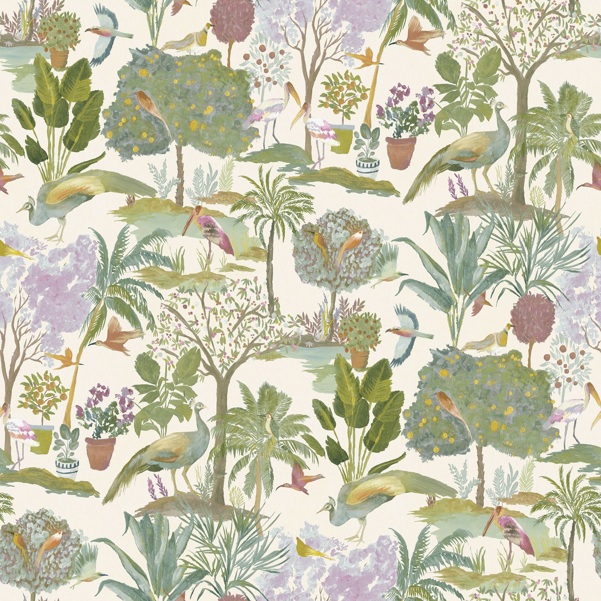 Grandeco Multicoloured Peacock Forest Patterned Smooth Wallpaper