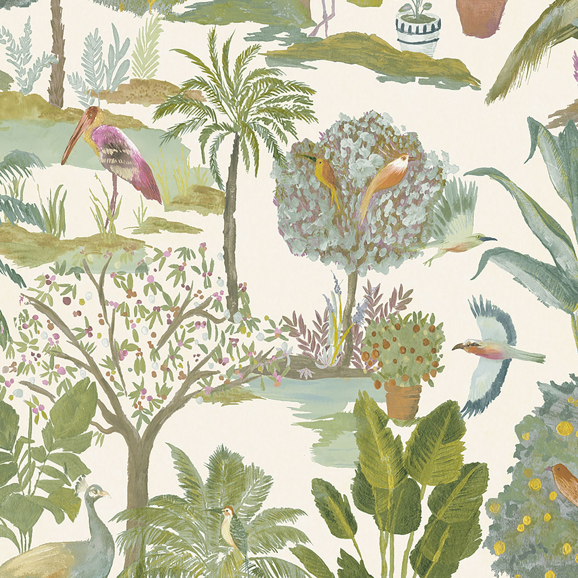 Grandeco Multicoloured Peacock Forest Patterned Smooth Wallpaper