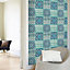 Grandeco Sapphira Blue Mosaic tile Smooth Wallpaper