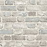 Grandeco Teal Faux wall Brick effect Embossed Wallpaper
