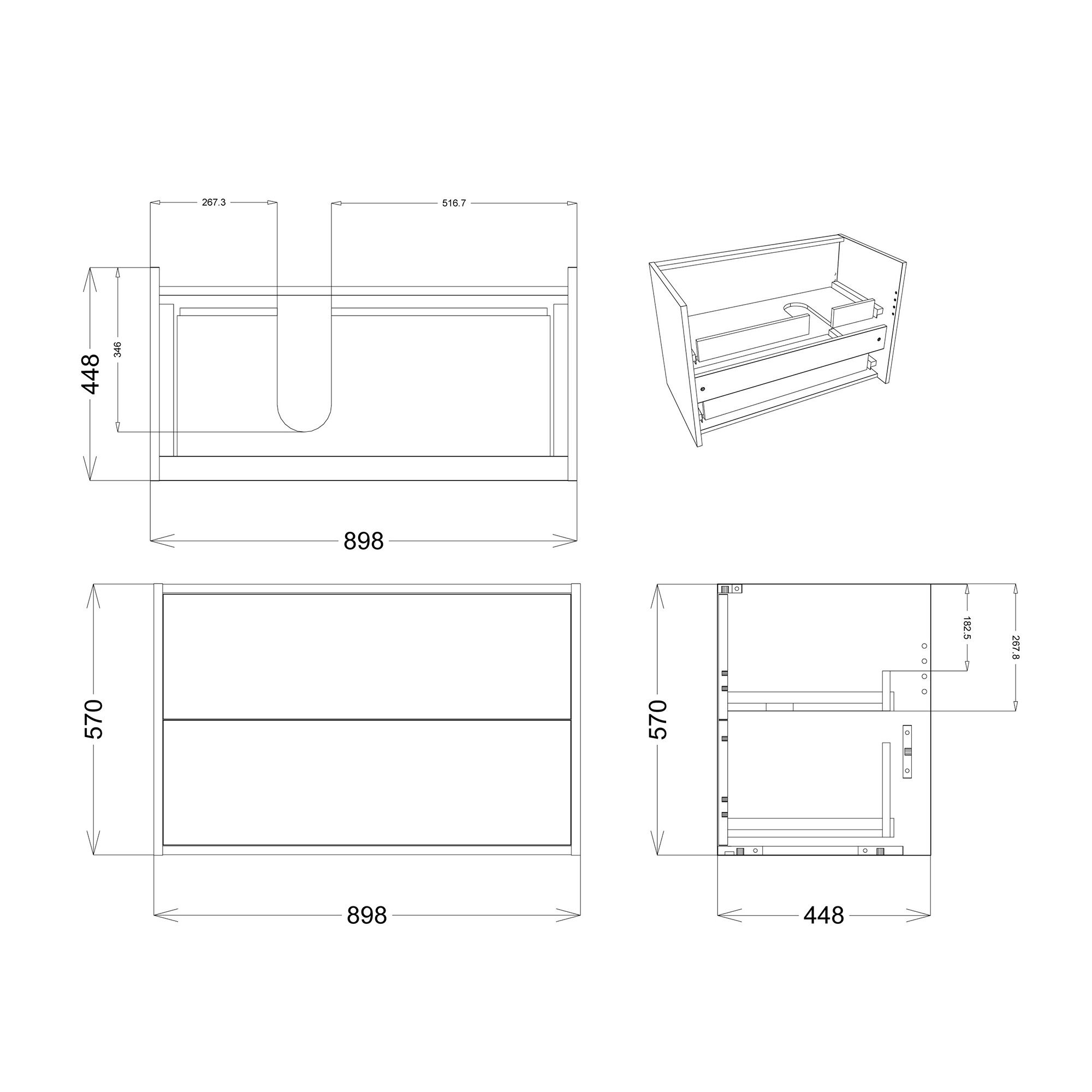 Grasmere Havana Oak effect Wall-mounted Vanity unit & basin set (W)900mm (H)600mm