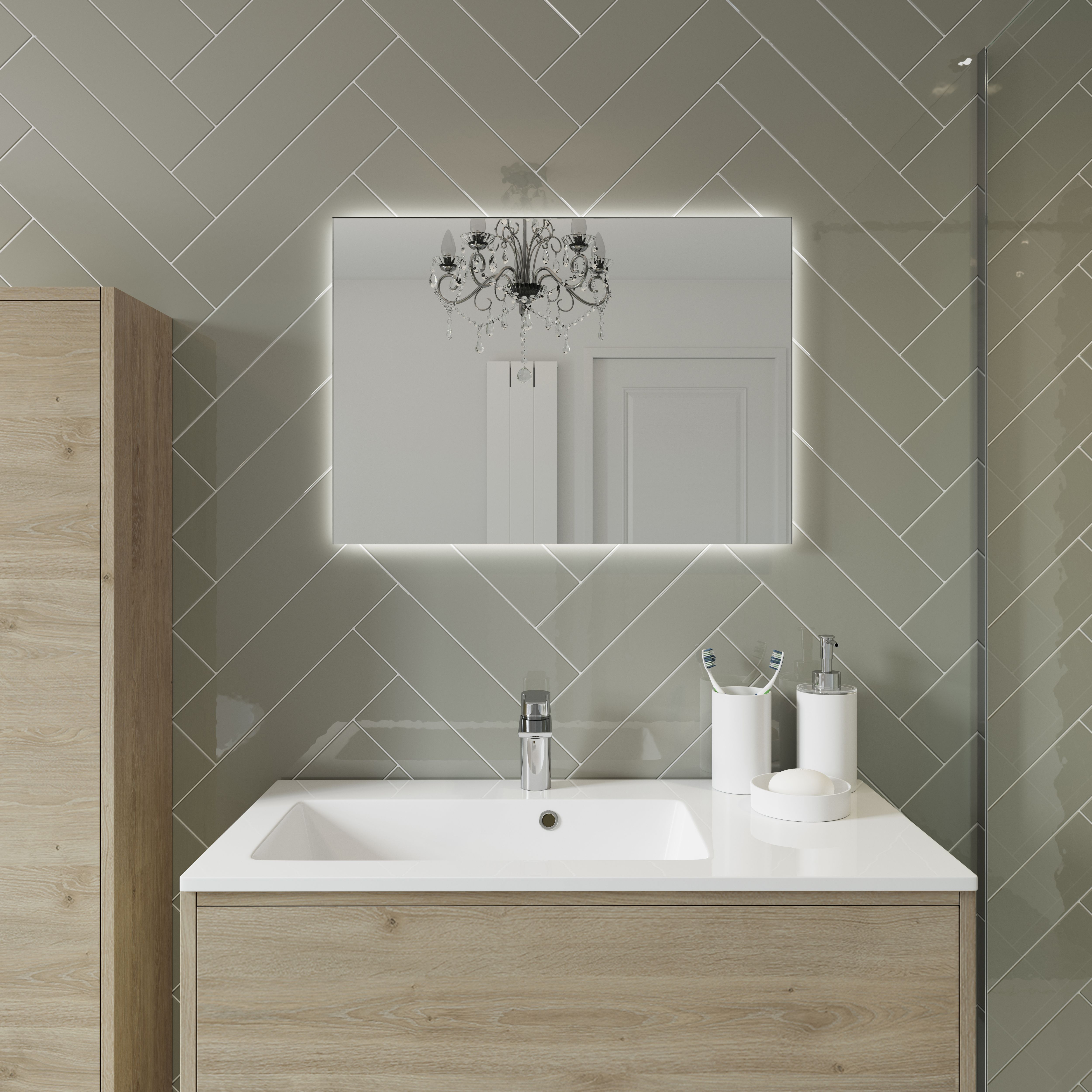 Grasmere Havana Oak effect Wall-mounted Vanity unit & basin set (W)900mm (H)600mm