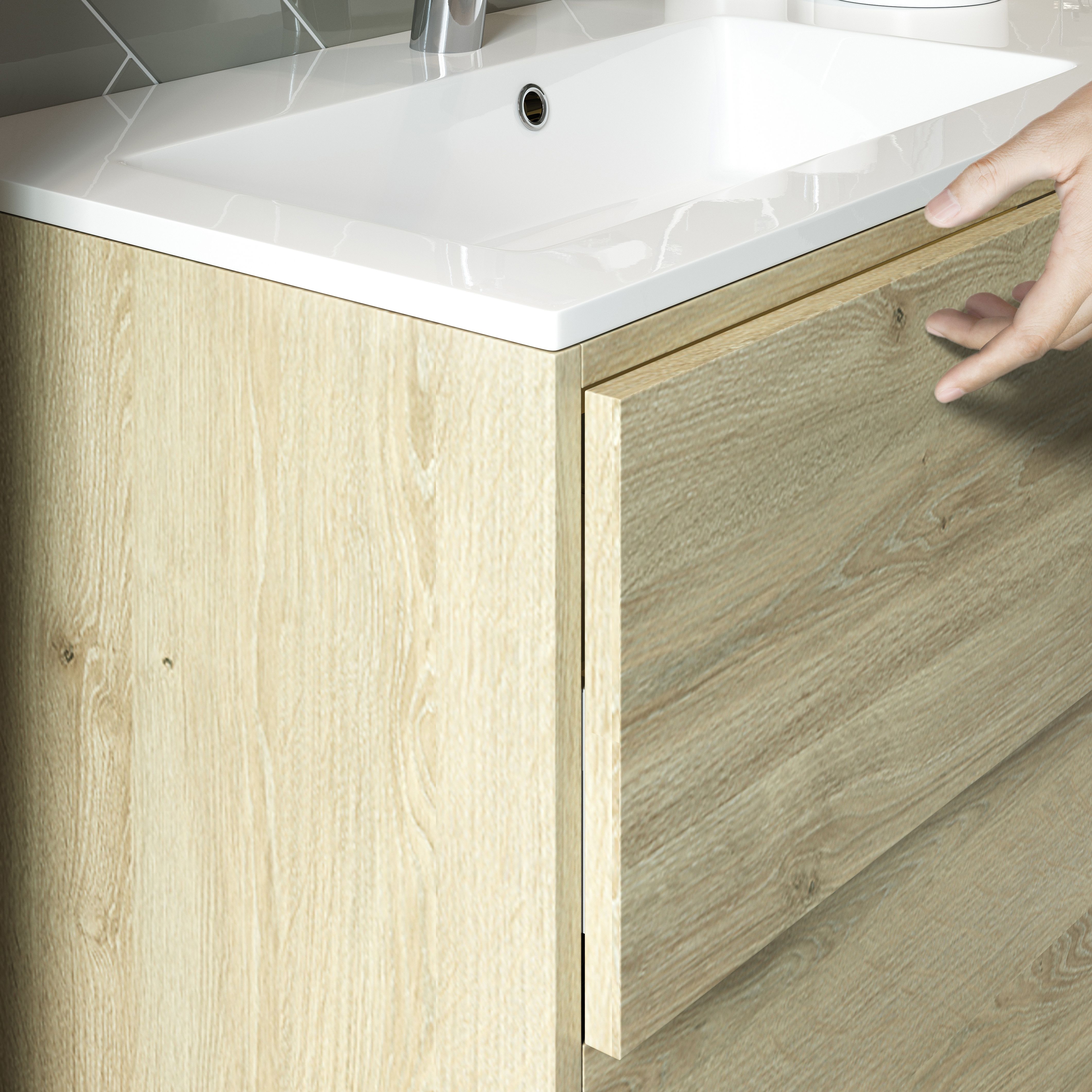 Grasmere Havana Oak effect Wall-mounted Vanity unit & basin set (W)900mm (H)600mm