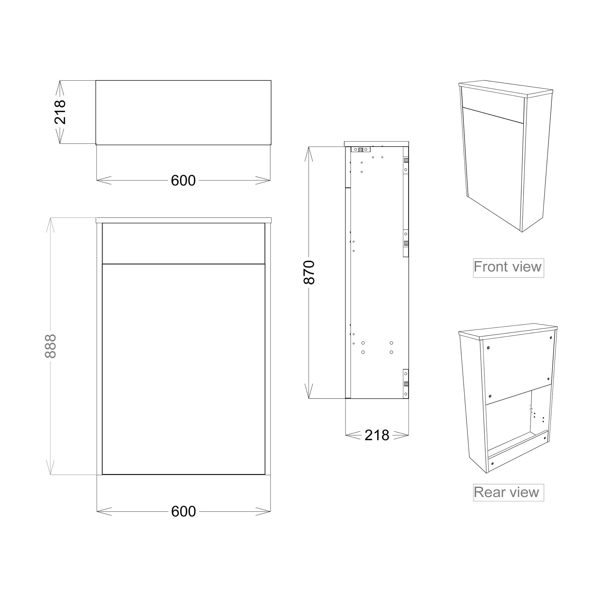 Grasmere Matt Grey Contemporary Freestanding Toilet cabinet (H)888mm (W)600mm