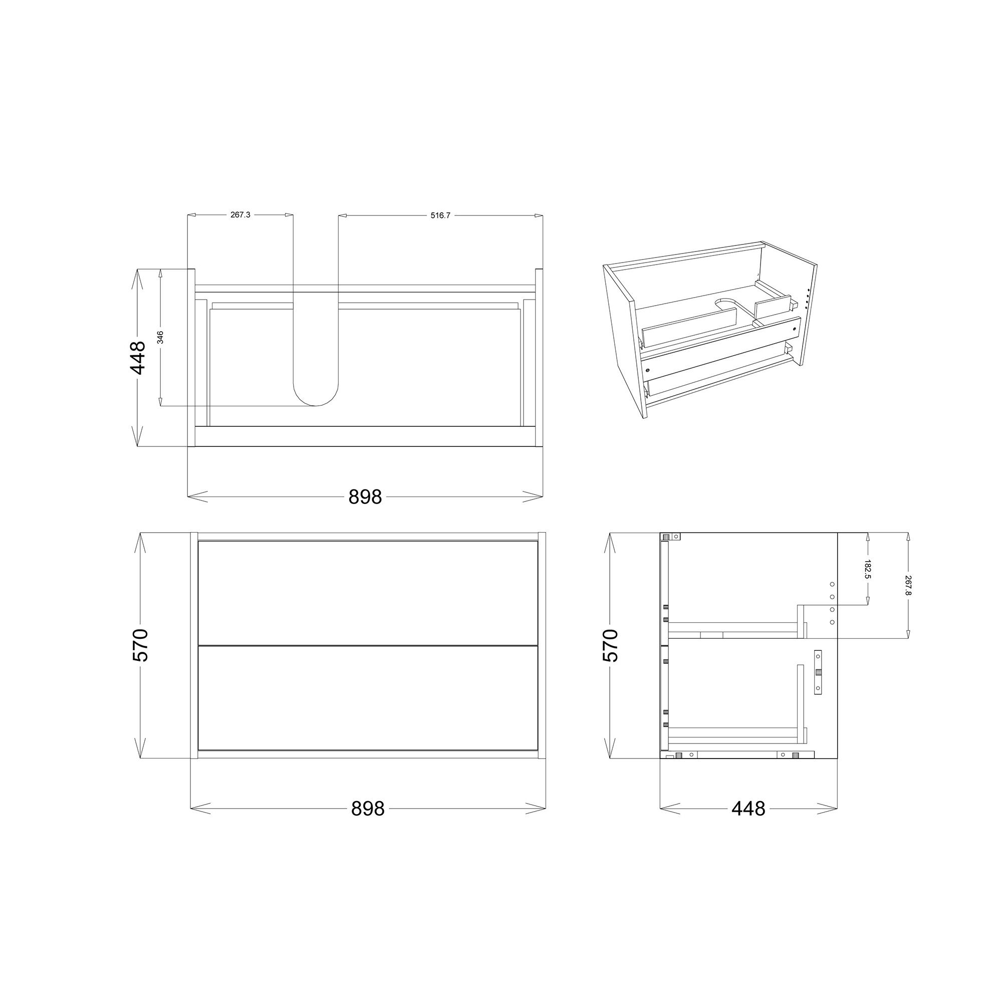 Grasmere Matt White Wall-mounted Vanity unit & basin set (W)900mm (H)600mm