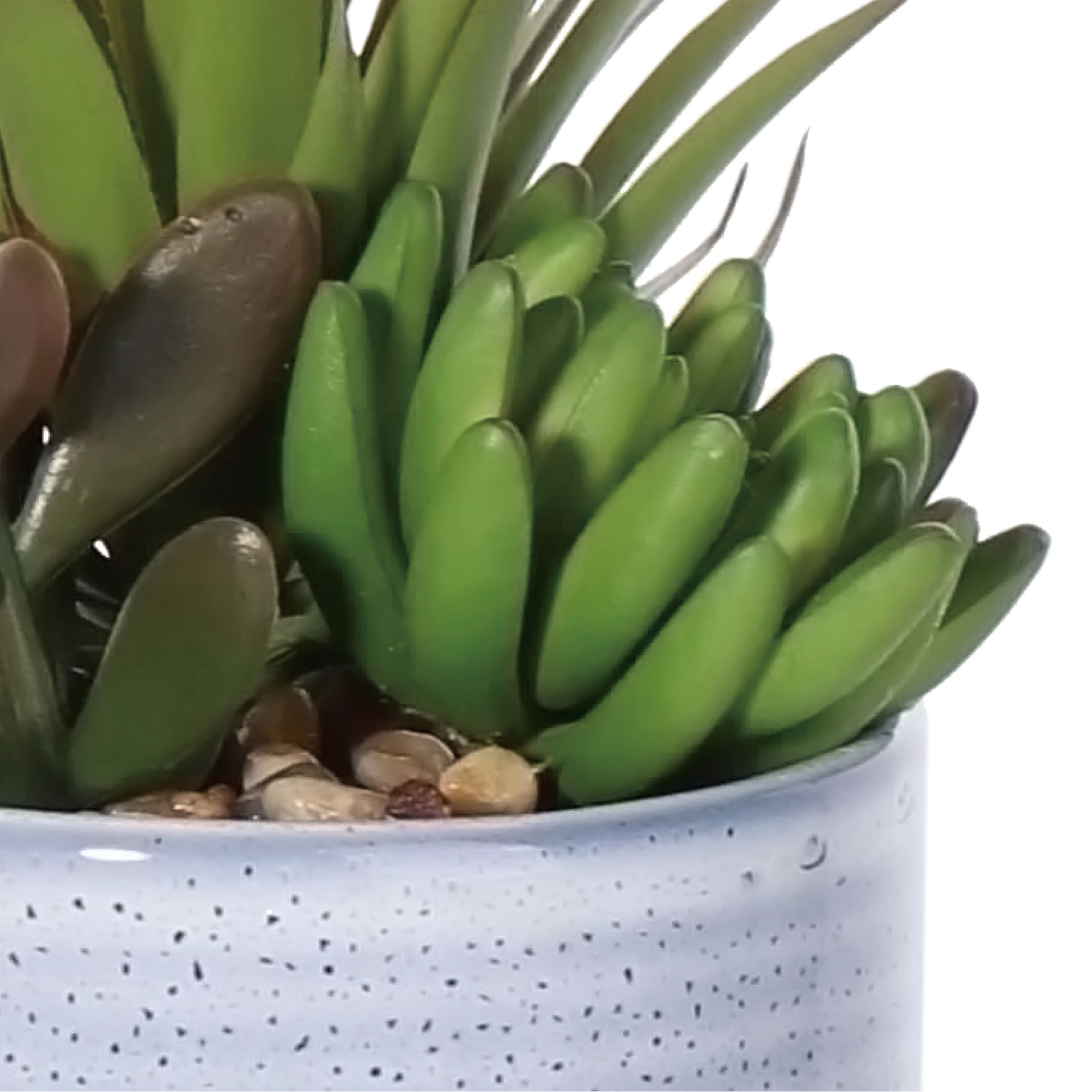 Green 17cm Succulent Pot with artificial plant in Blue Speckled Ceramic Pot